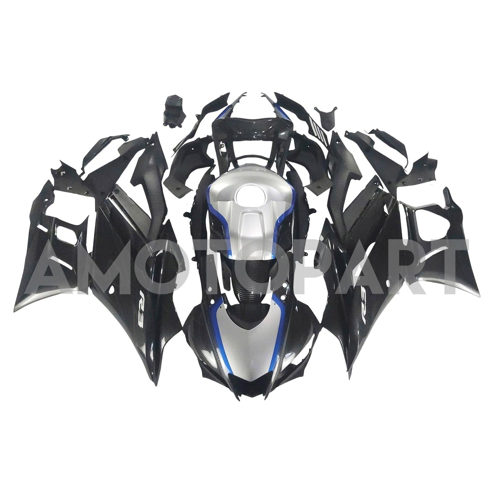 Amotopart 2022-2024 YAMAHA YZF-R3 & R25 Uhlíková vlákno Black Blue Grey Realing Kit