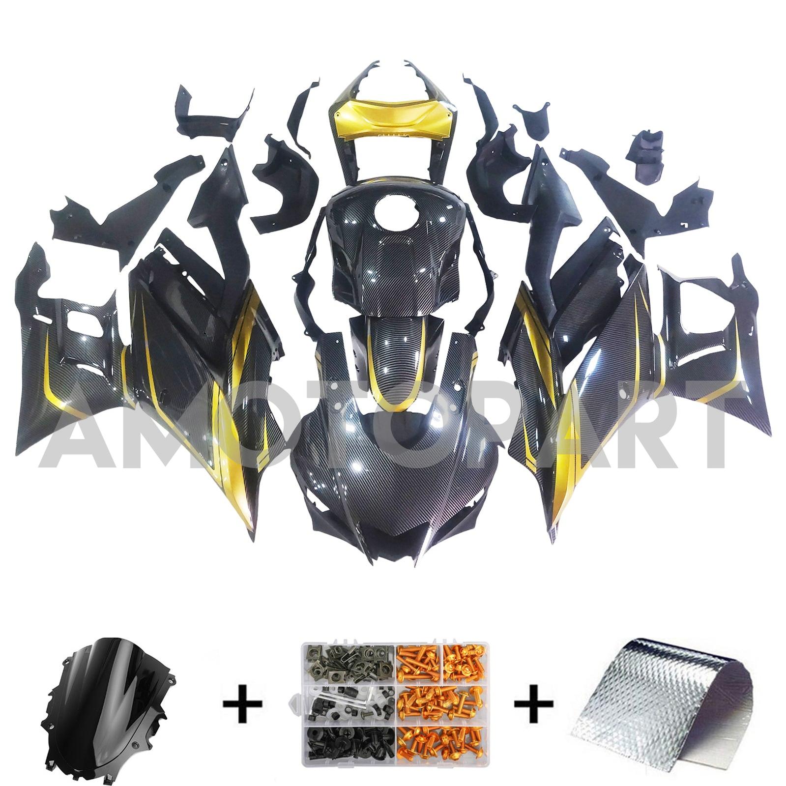 Amotopart 2022-2024 Yamaha YZF-R3 & R25 Carbon Fiber Black Gold Gul Fairing Kit