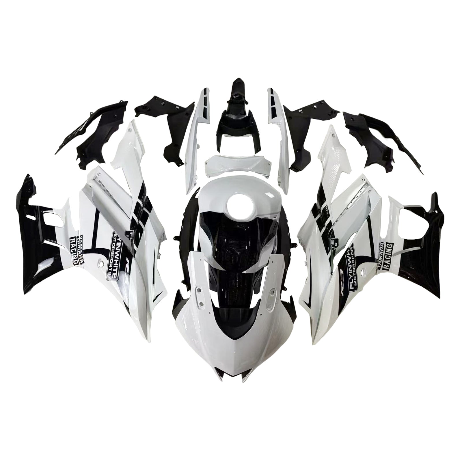 Amotopart 2022-2024 ヤマハ YZF-R3 & R25 ホワイト ブラック フェアリングキット