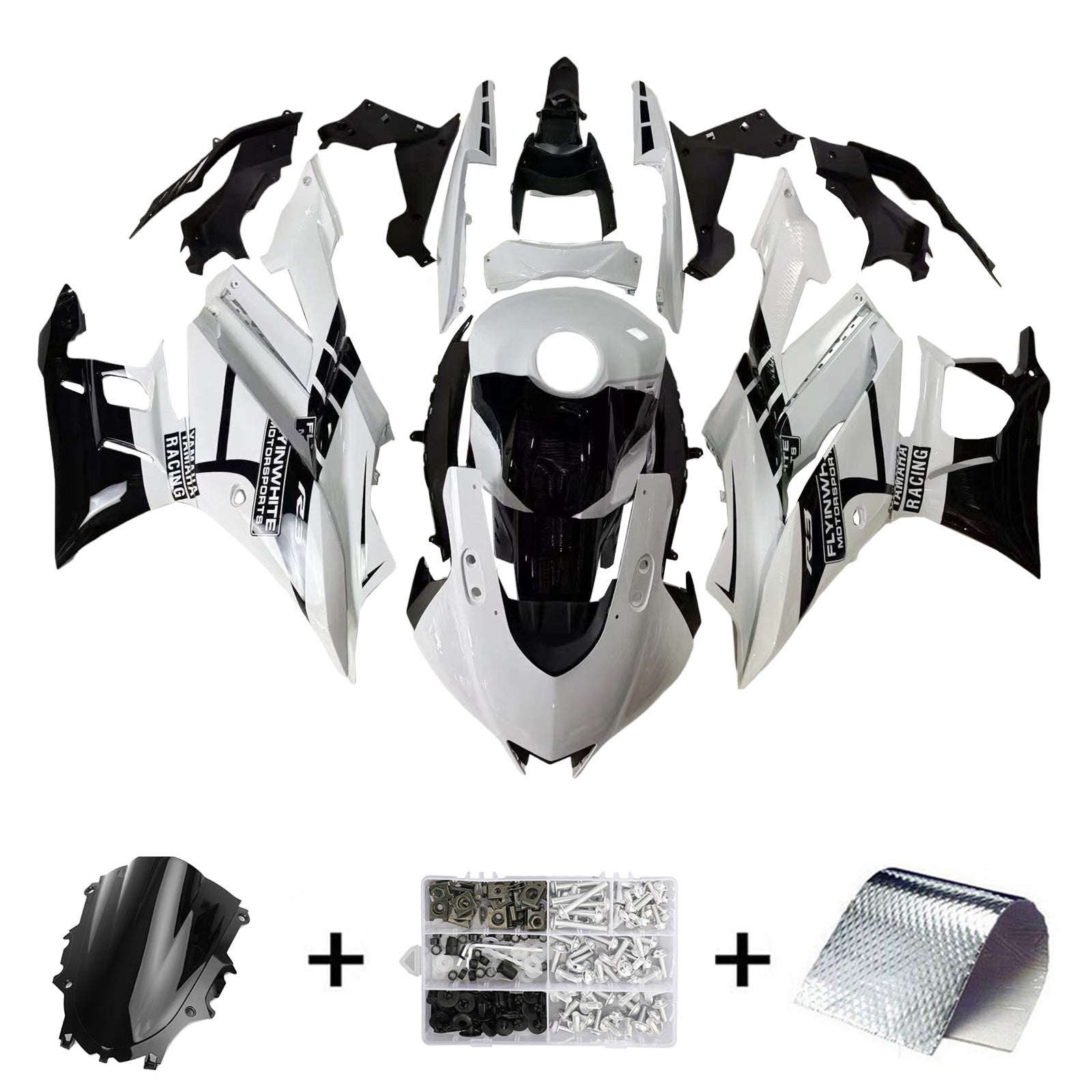 Amotopart 2022-2024 Yamaha YZF-R3 & R25 White Black Fairing Kit