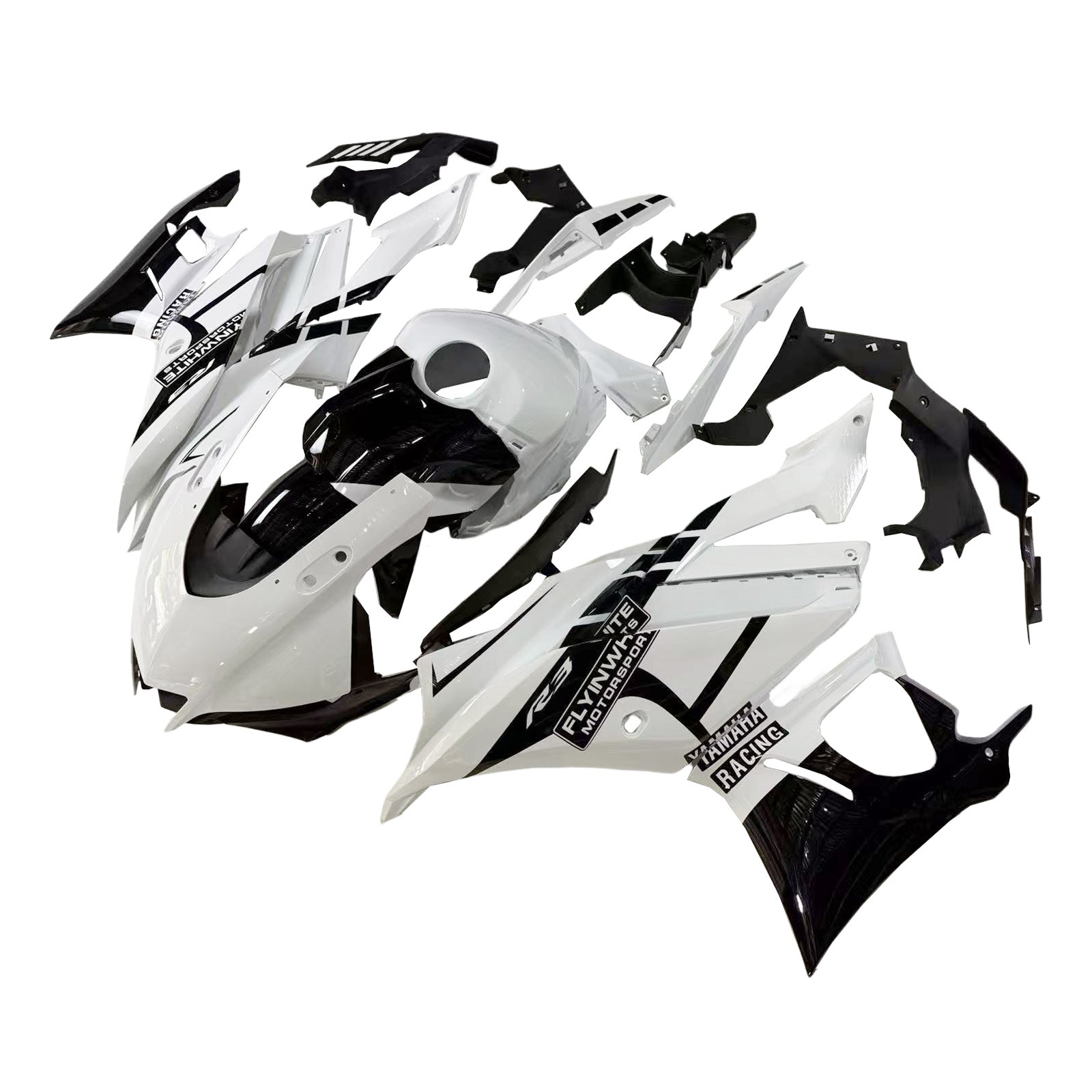 Amotopart 2022-2024 ヤマハ YZF-R3 & R25 ホワイト ブラック フェアリングキット