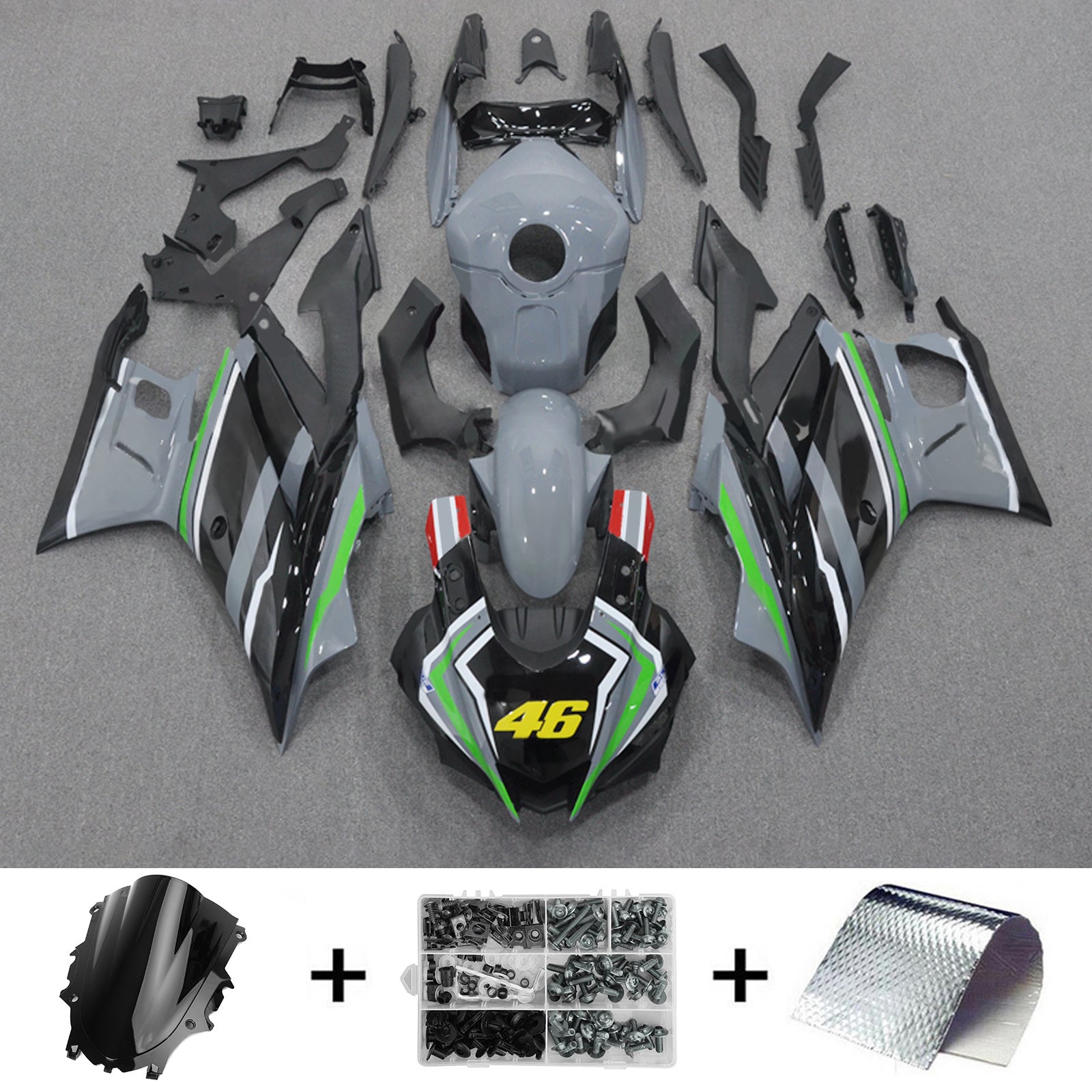 Amotopart 2022-2024 Yamaha YZF-R3 & R25 Black Grey Fairing Kit