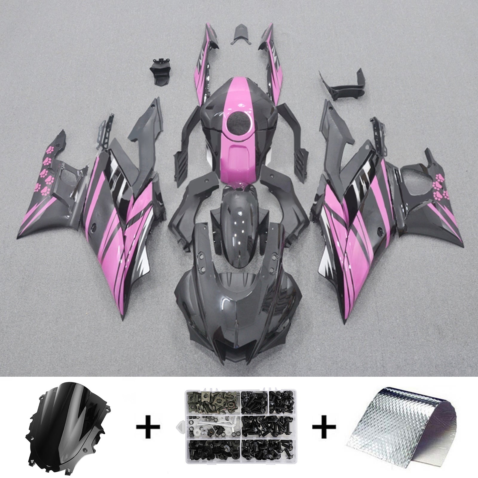 Amotopart 2022-2024 Yamaha YZF-R3 & R25 Pink Black Fairing Kit