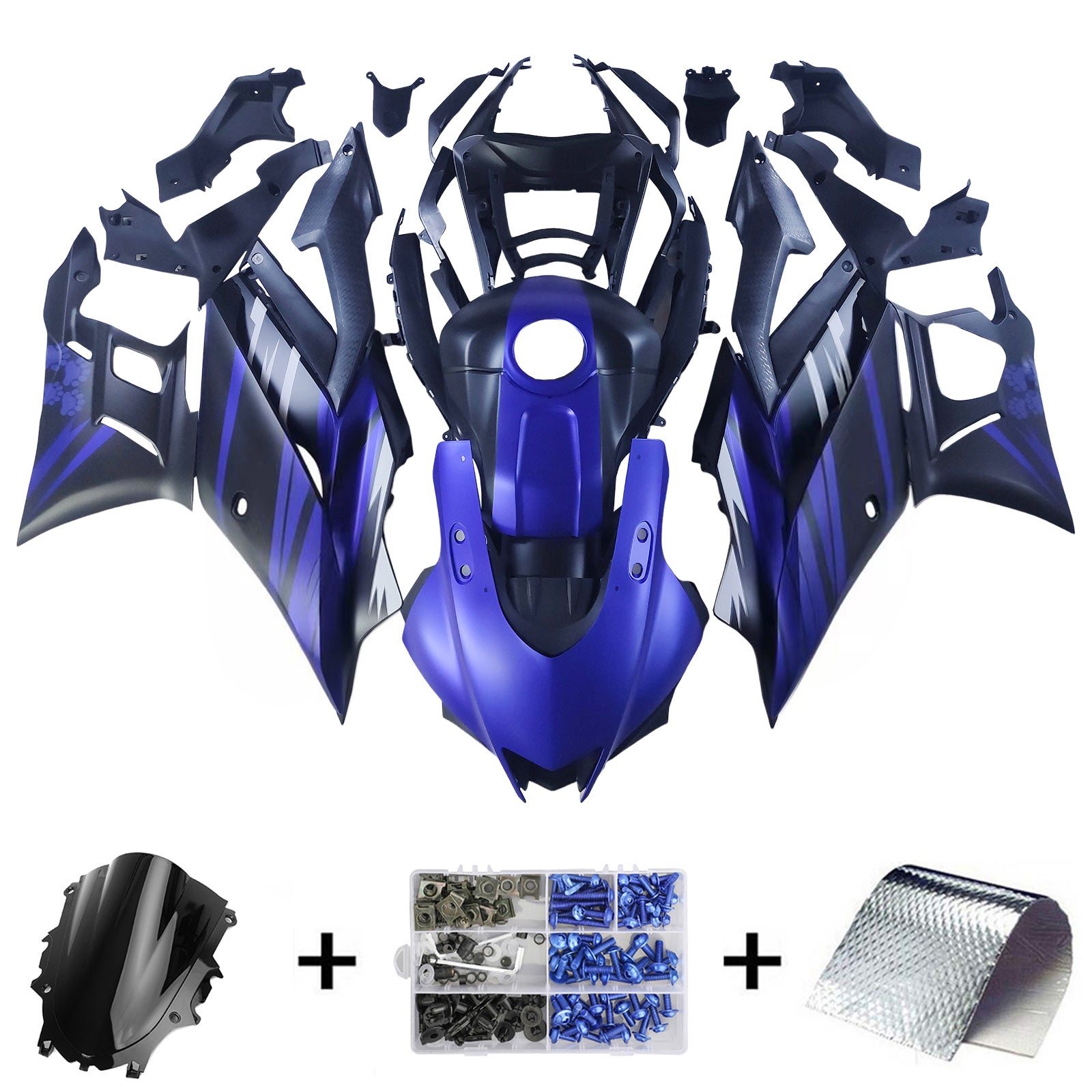 Amotopart 2022-2024 Yamaha YZF-R3 & R25 Matte Black Blue Fairing Kit