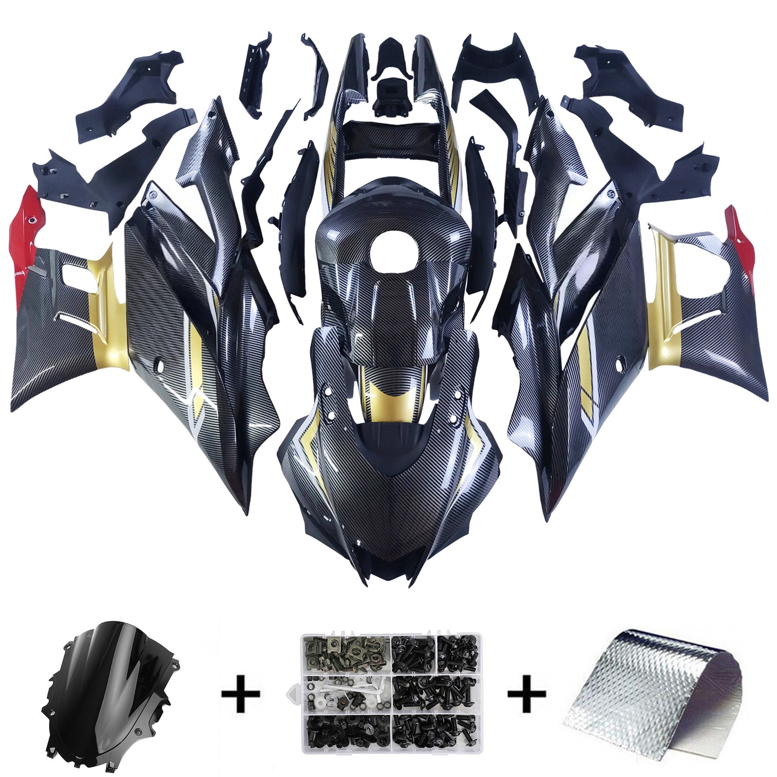 Amotopart 2022-2024 Yamaha YZF-R3 & R25 Carbon Fiber Black Gold White Red Fairing Kit