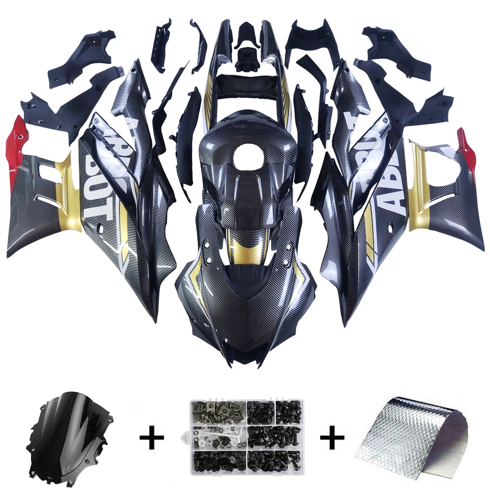 Amotopart 2022-2024 ヤマハ YZF-R3 & R25 カーボンファイバー ブラック ゴールド ホワイト レッド フェアリングキット