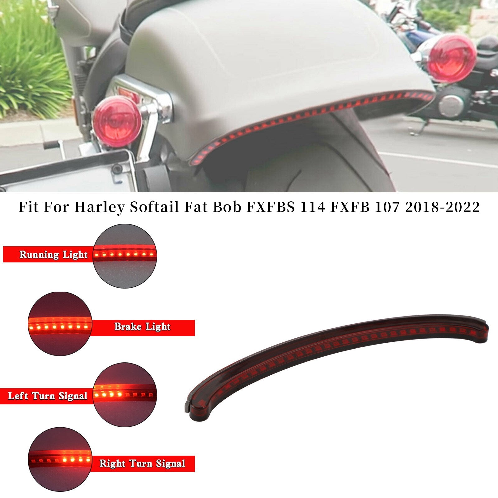 Softail 2018-2022 Bakre fender Bakljus Running Turn Signal Brake Lamp Generic