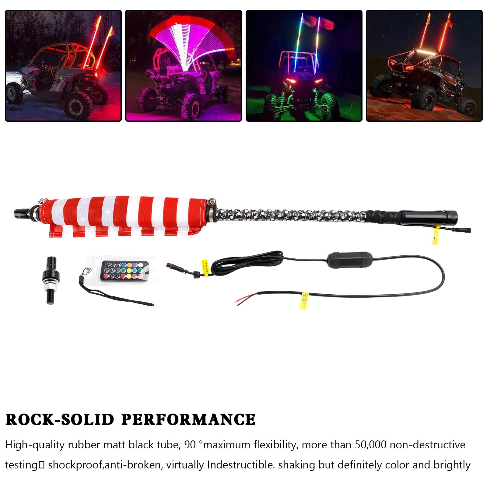 Polaris UTV ATV 3 piedi RGB LED APP Antenna con luci a frusta con telecomando a bandiera