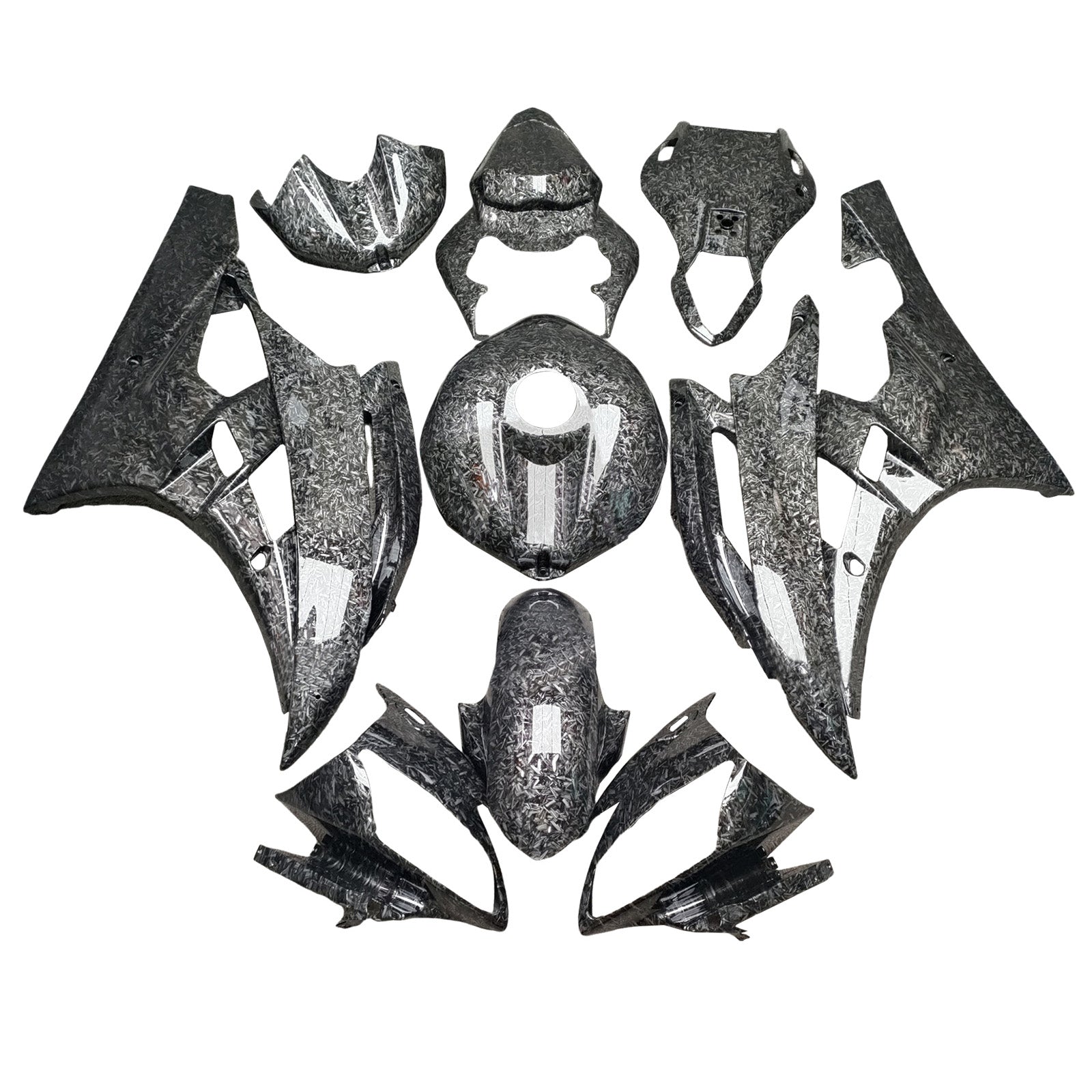 Amotopart 2006-2007 Yamaha YZF-R6 Grey & Black Forged Carbon Fiber Pattern Fairing Kit
