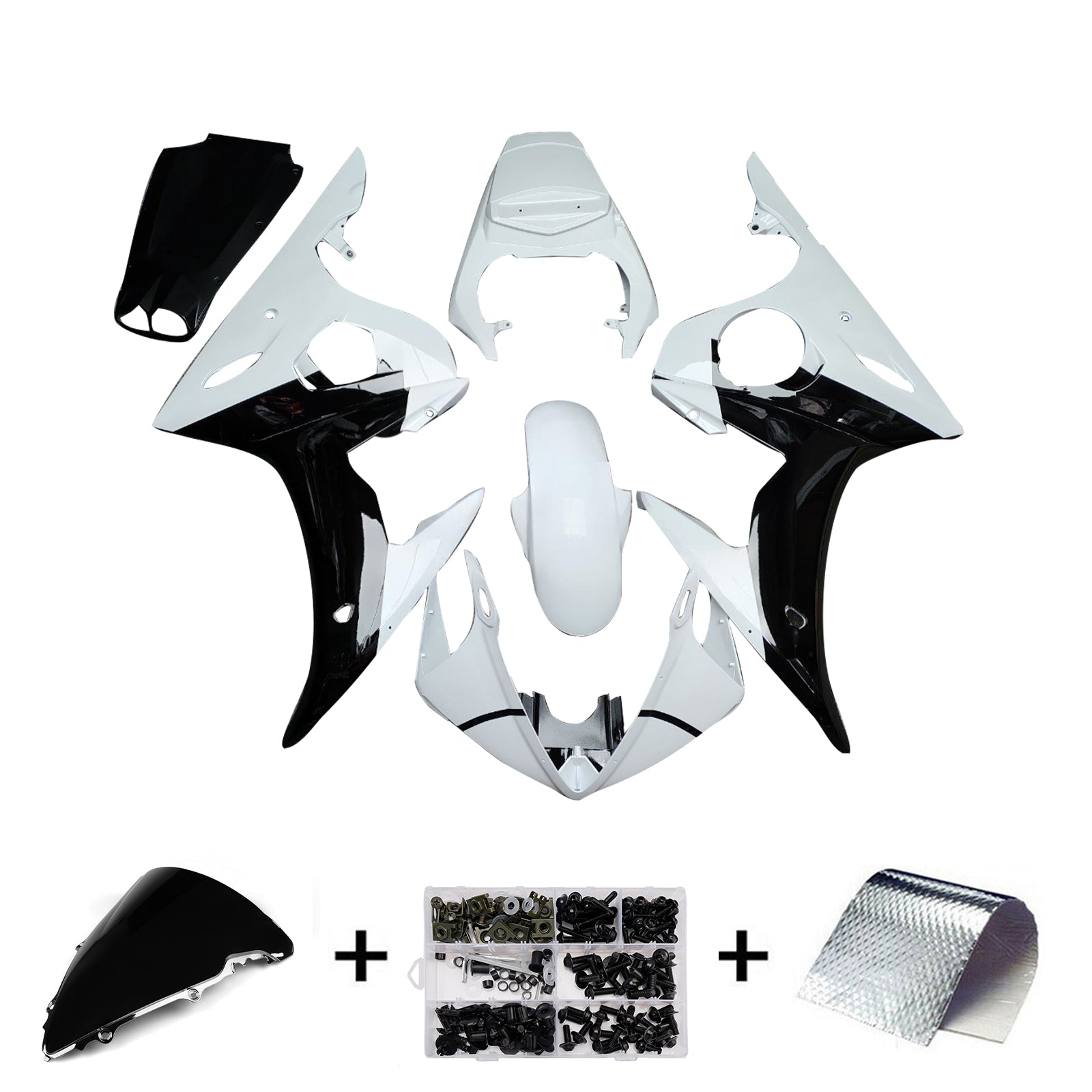 Amotopart 2003-2004 Yamaha YZF-R6/ 2006-2009 R6S White Black Fairing Kit