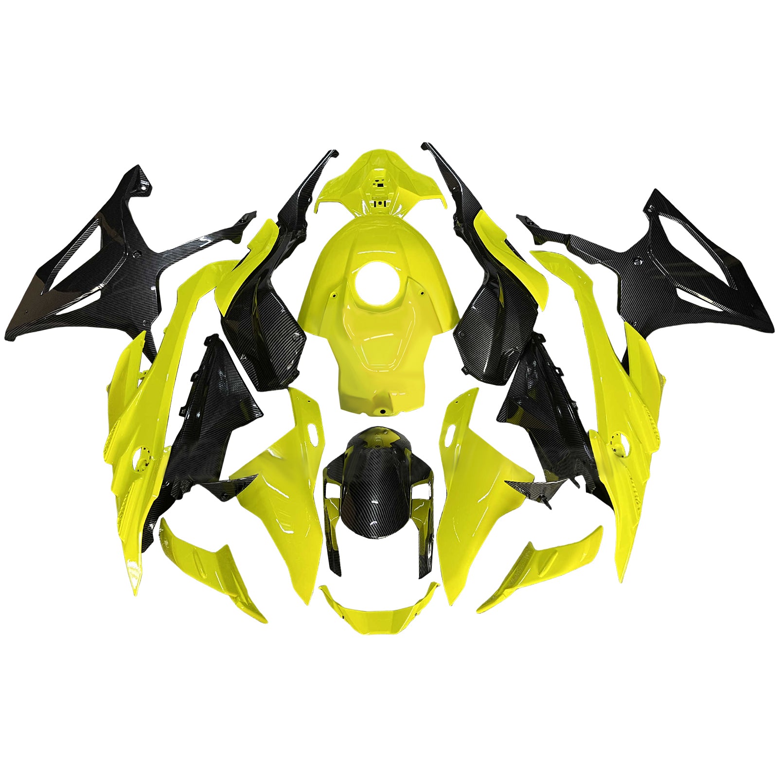 Amotopart 2023-2024 BMW S1000RR Carbonfasermuster Gelbes Verkleidungskit