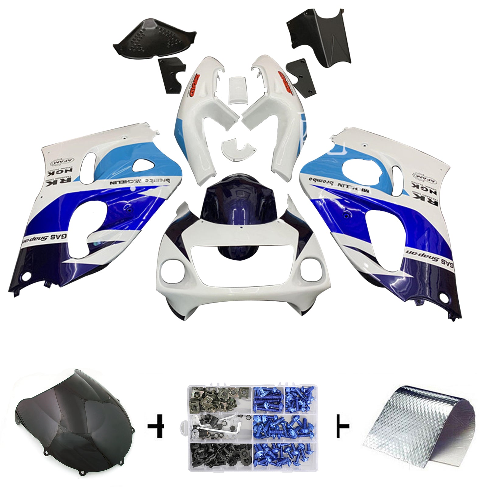 Amotopart Suzuki GSXR600 1996-2000 GSXR750 1996-1999 Bleu&Kit de carénage blanc Style1