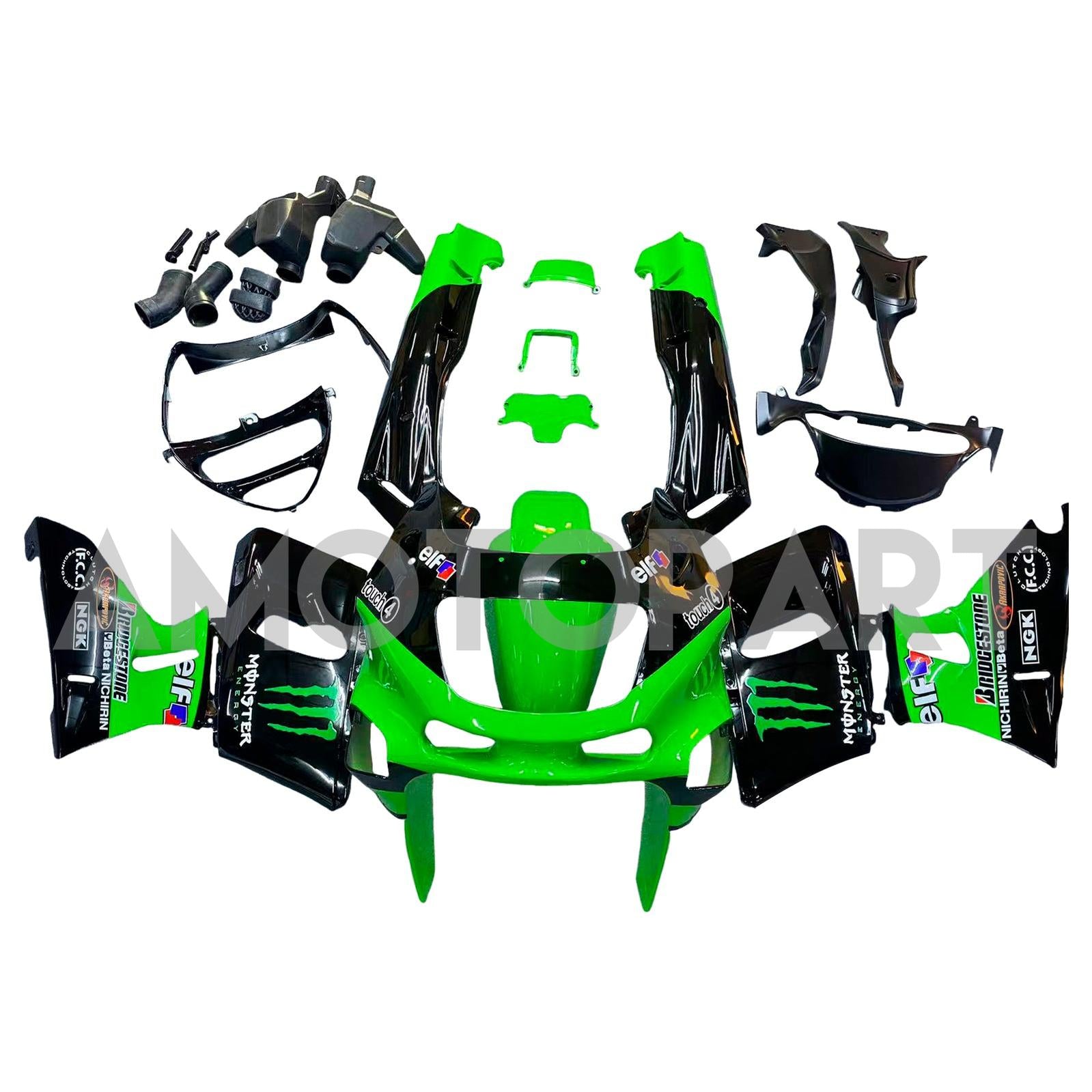Amotopart Kawasaki 1993-2007 ZZR400 & 1998-2003 ZZR600 Green Black Fairing Kit