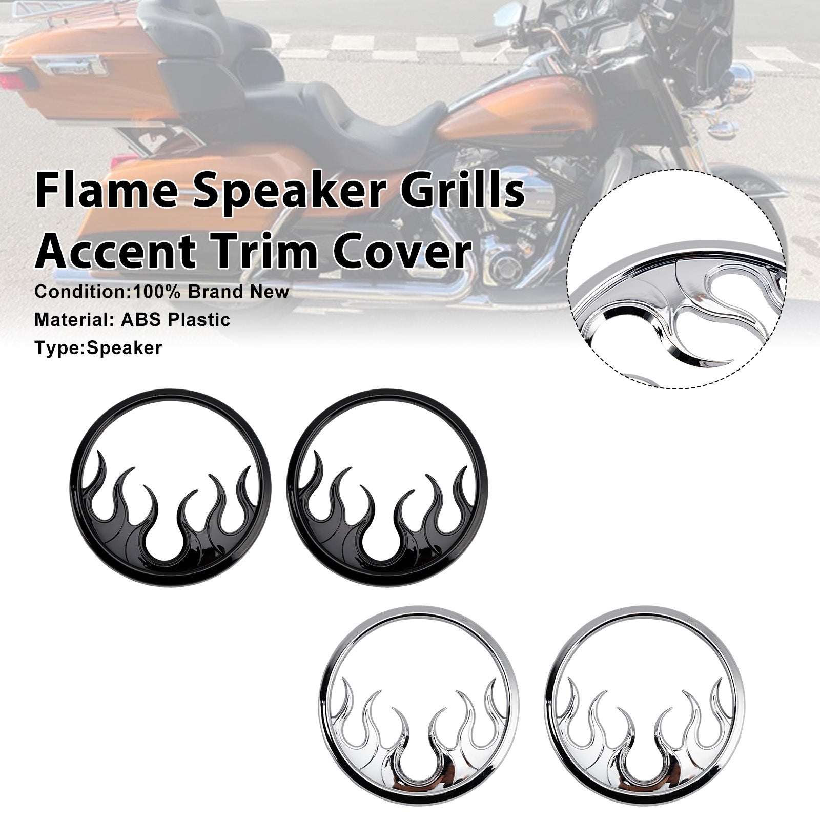 Touring Electra Glide Ultra Classic Flame Speaker Grills Accent Trim Cover