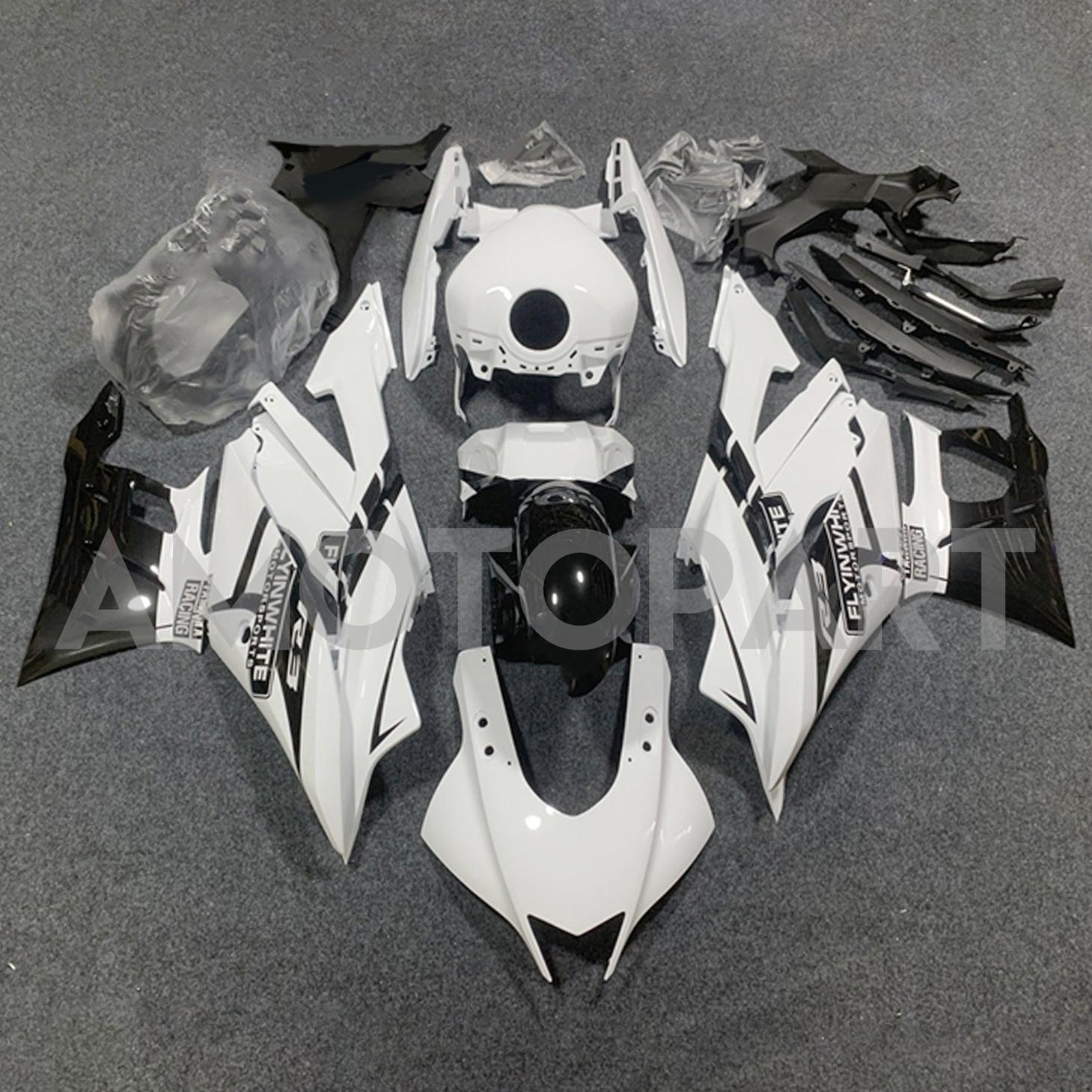 Amotopart 2019-2021 Yamaha YZF-R3 R25 Glossy Black White Fairing Kit