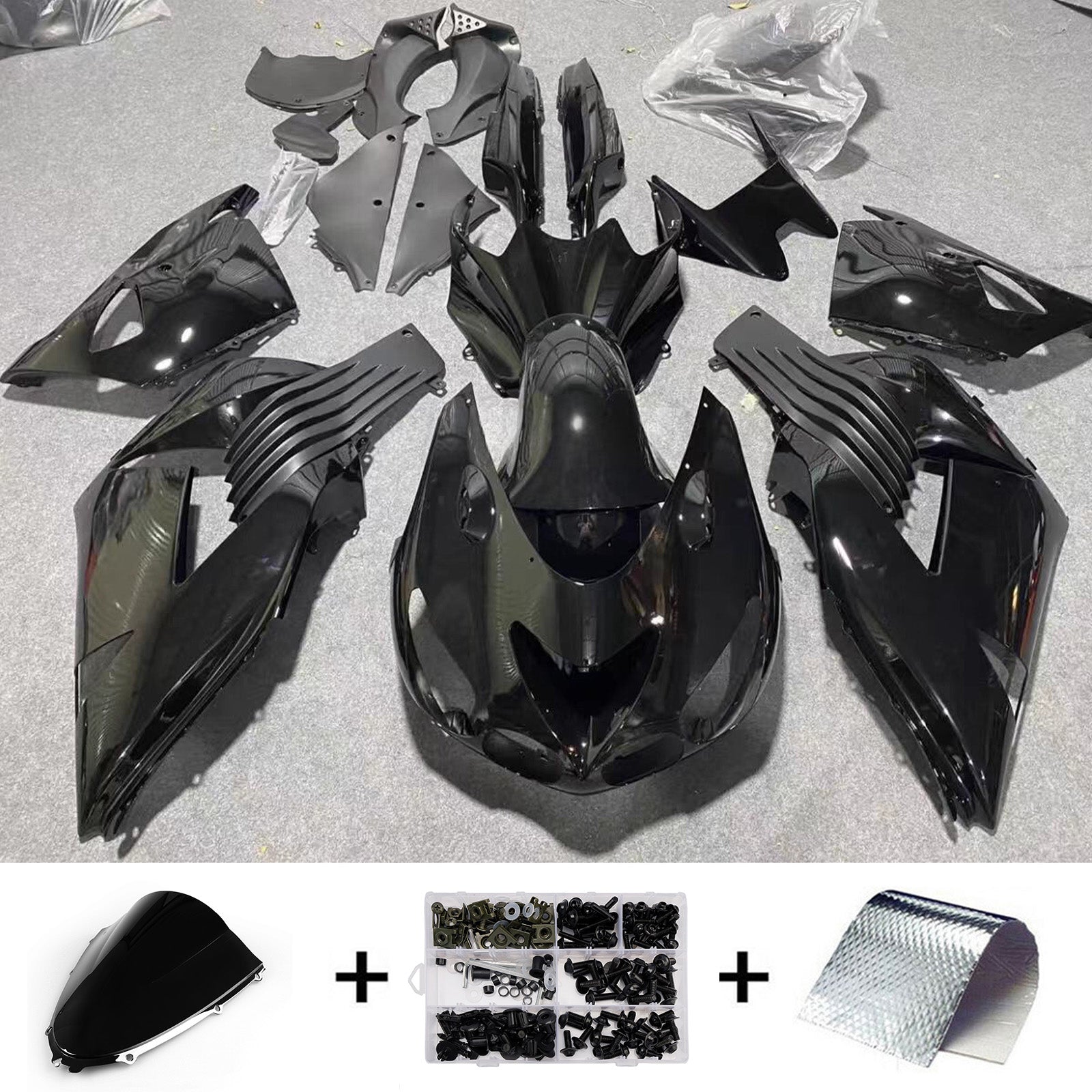 Amotopart 2006-2011 Kawasaki ZX14R ZZR1400 Glossy Black Fairing Kit