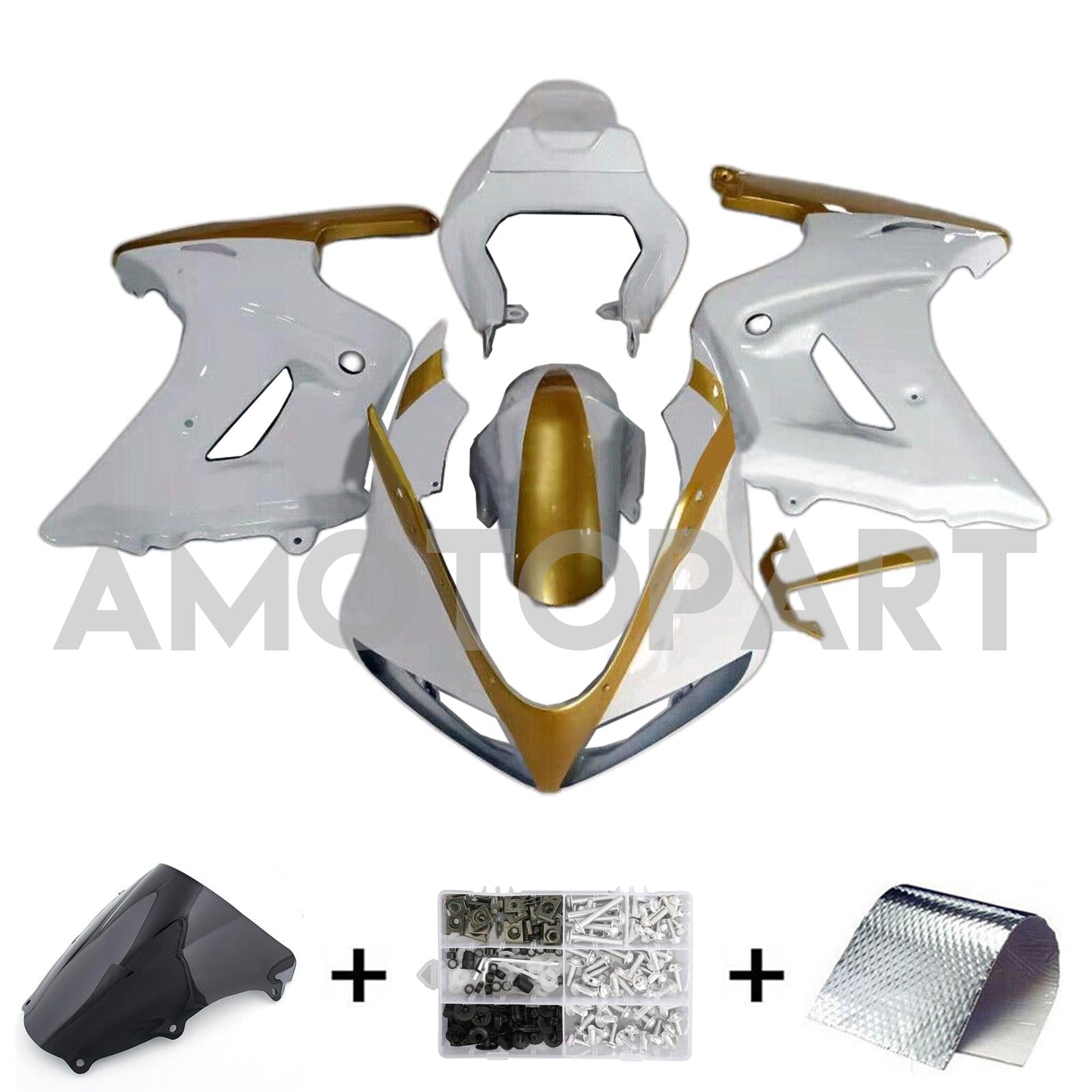 Amotopart 2003-2013 SV650 スズキ ホワイト&ゴールド フェアリングキット