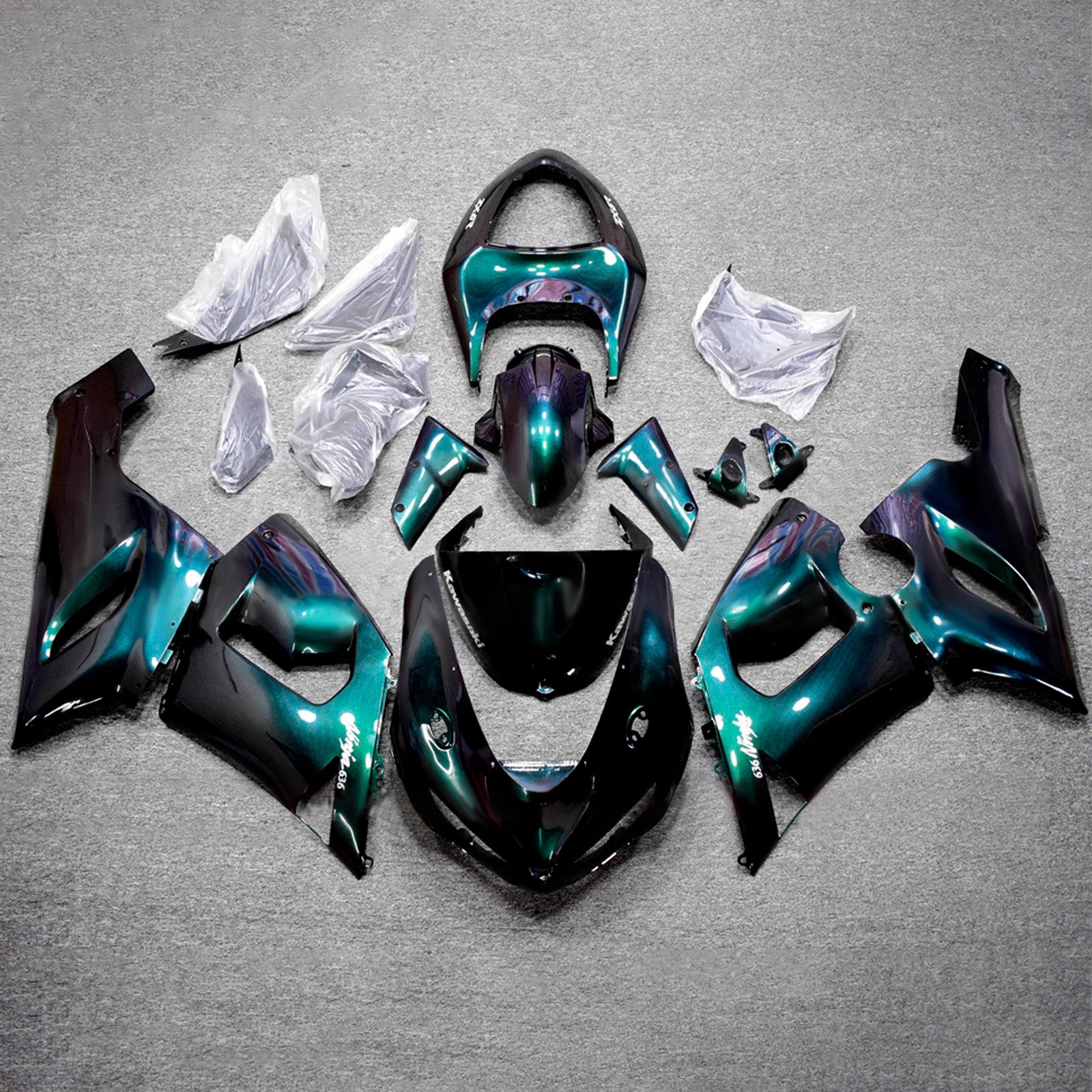Amotopart 2005-2006 Kawasaki ZX6R 636 Green Purple Chameleon Fairing Kit