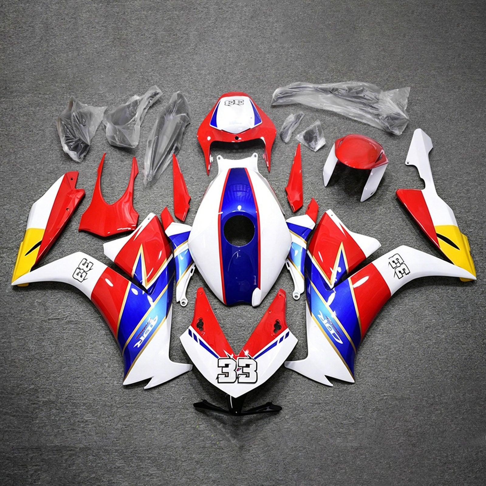 Amotopart 2012-2016 Honda CBR1000RR White/Red/Blue Fairing Kit