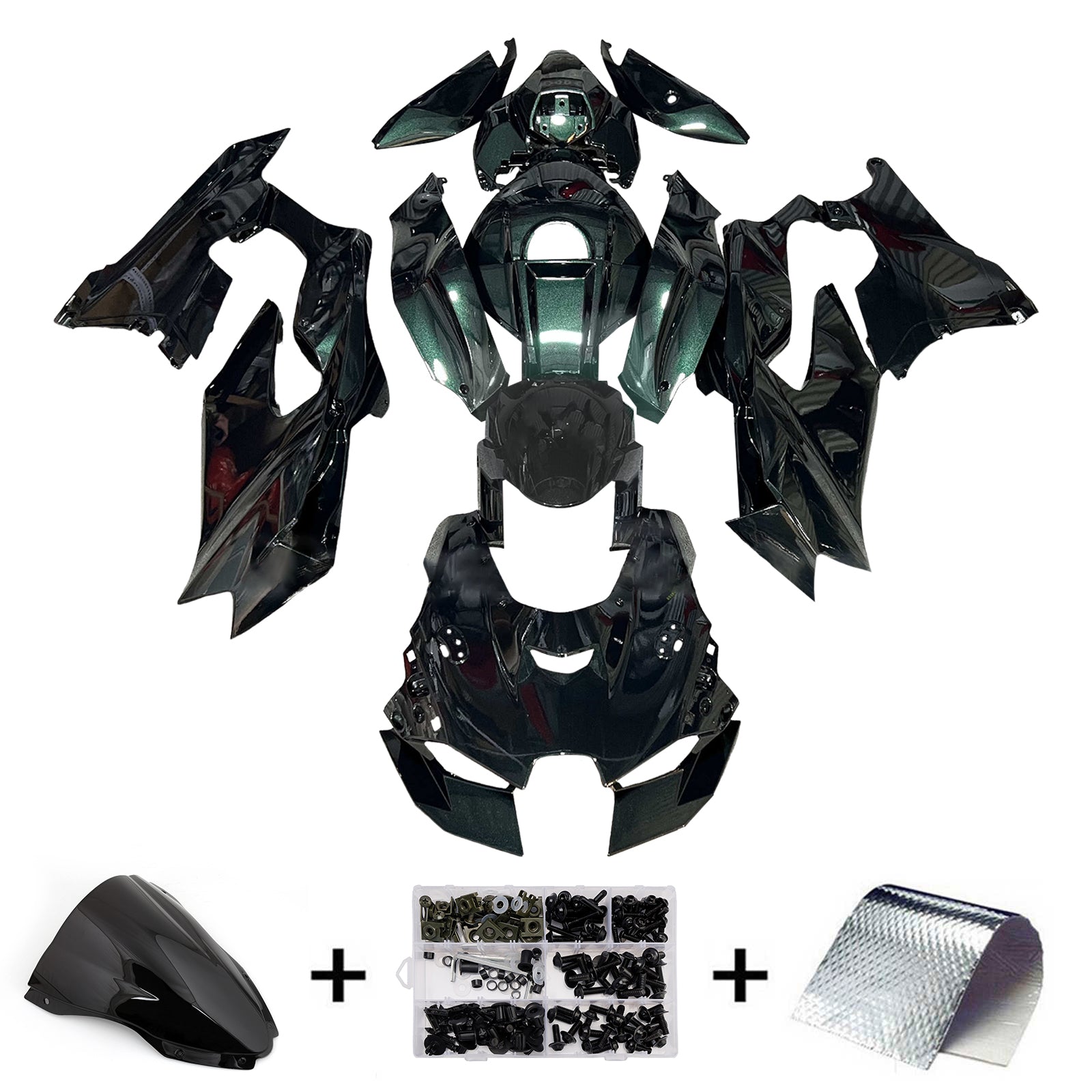 Amotopart 2021-2025 Kawasaki ZX14R ZZR1400 Black Turquoise Fairing Kit