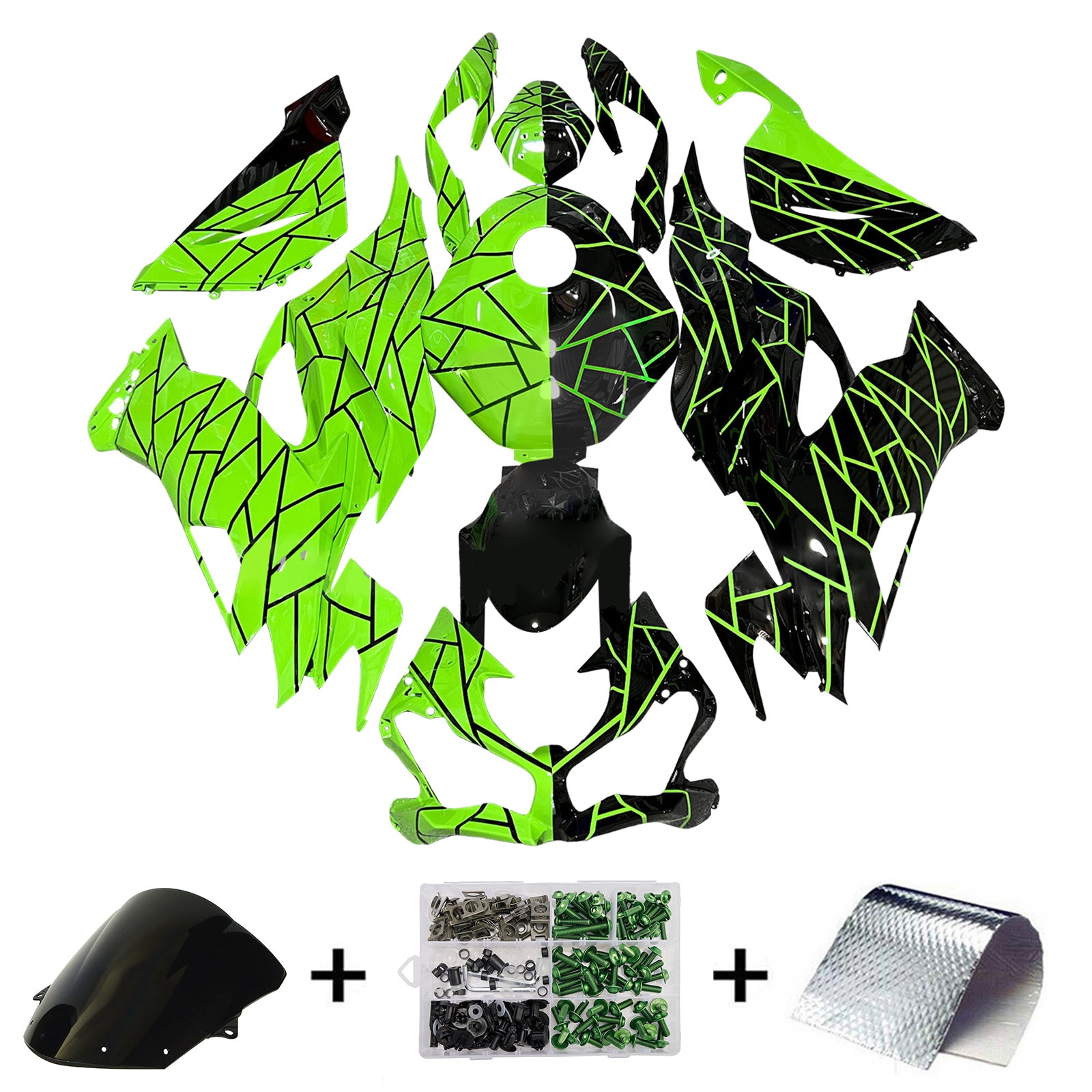 Amotopart 2019-2023 Kawasaki ZX6R Green Black Fairing Kit