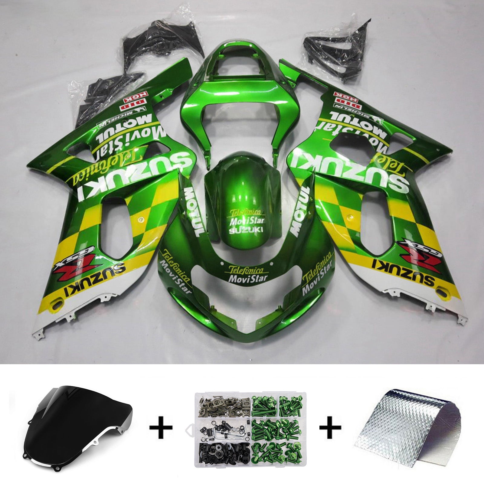 Amotopart Suzuki 2001-2003 GSXR 600 2000-2003 GSXR 750 Green Yellow Fairing Kit