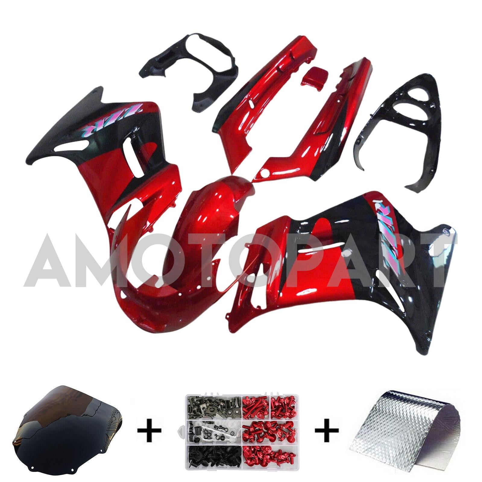 Amotopart 1996-2007 カワサキ ZZR250 ブラック レッド フェアリングキット