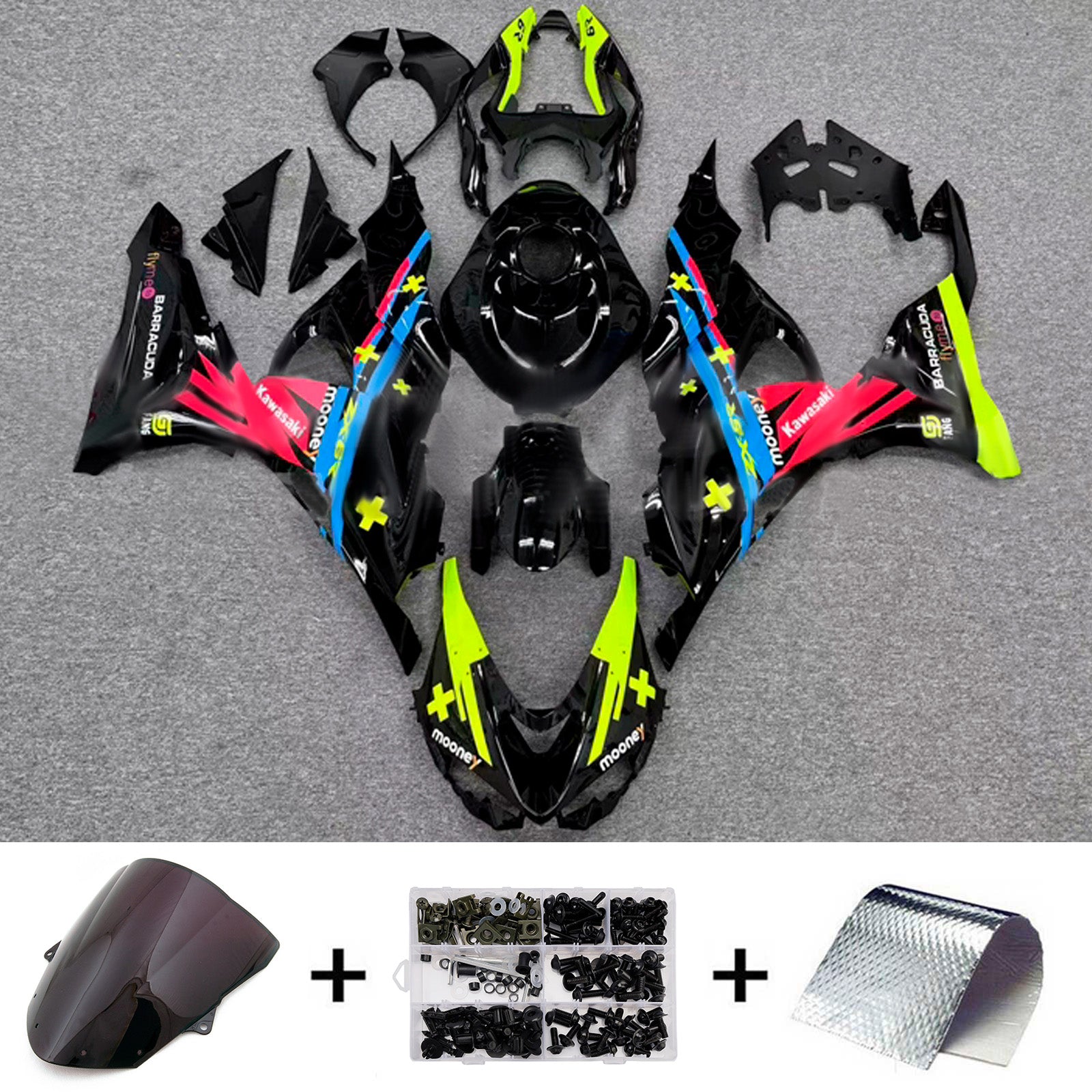 Amotopart 2024-2025 KawasakiΒ ZX-6R Black Pink Blue Green Fairing Kit