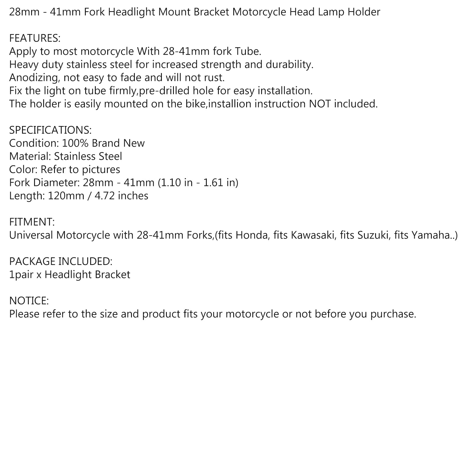 28mm - 41mm Fork Motocicleta Adaptador de luminador de cabeçote Surço de montagem do farol