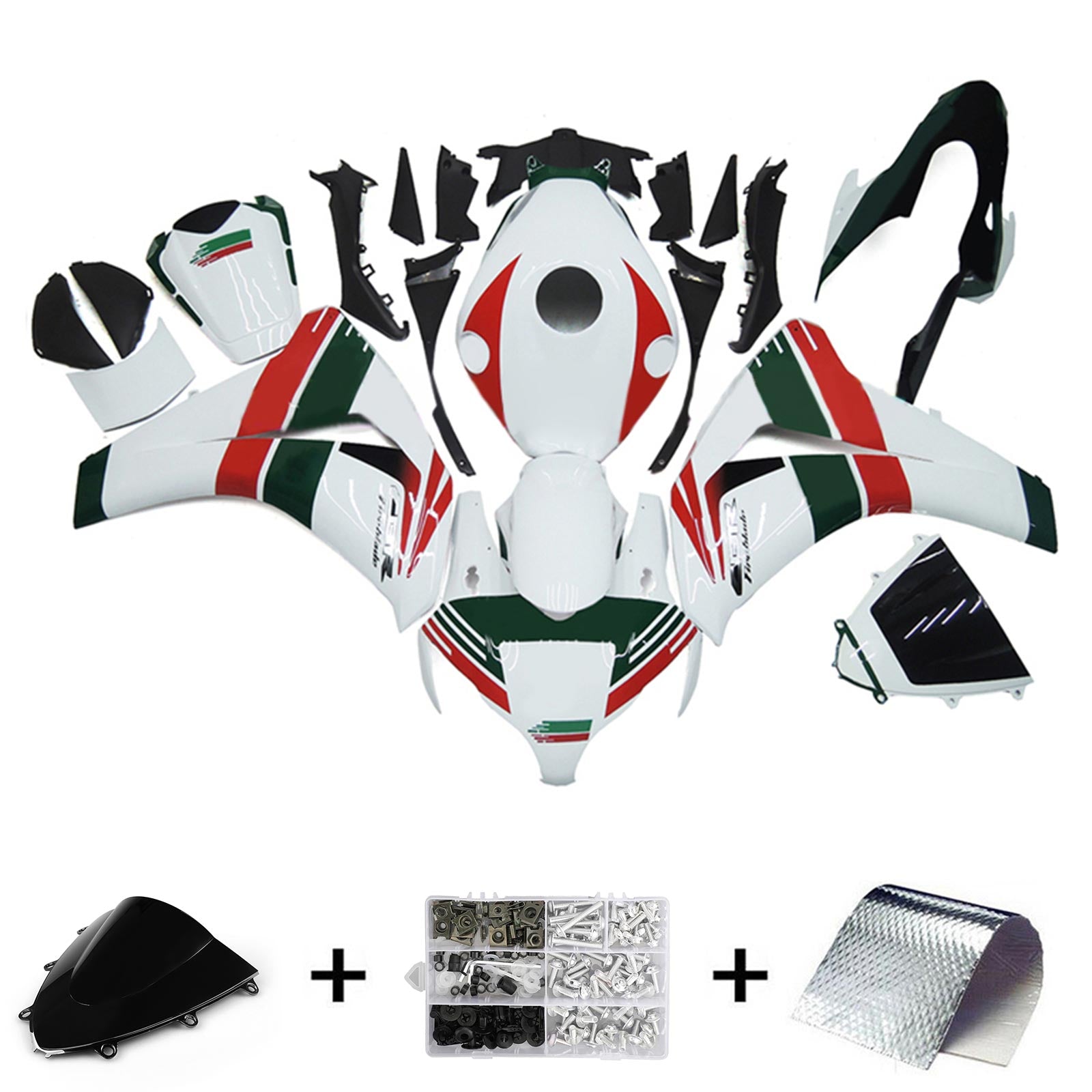 Amotopart Honda CBR1000RR Rouge 2008-2011&Kit de carénage blanc Style4