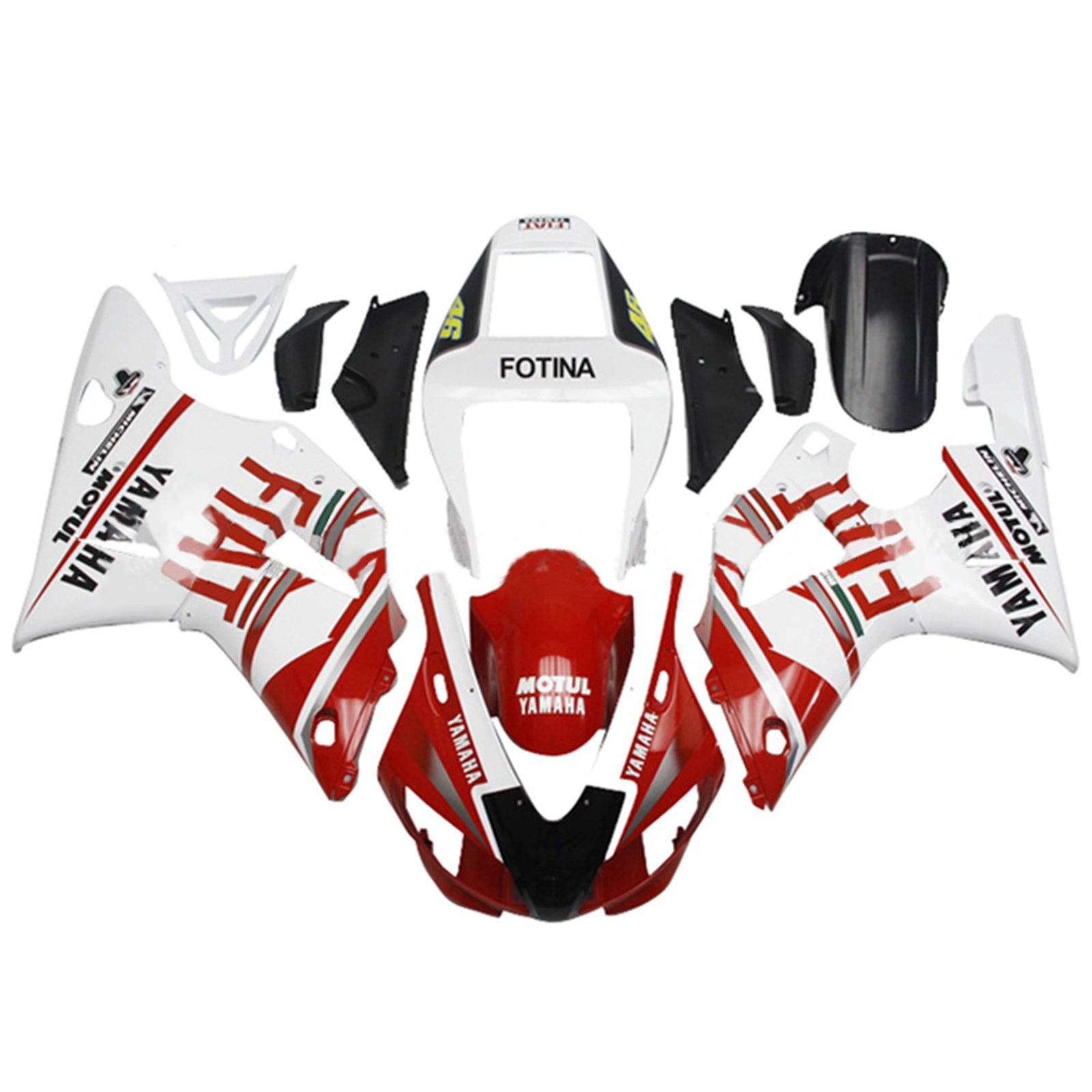 Amotopart 1998-1999 Yamaha YZf 1000 R1 Red & White Style1 Fairing Kit