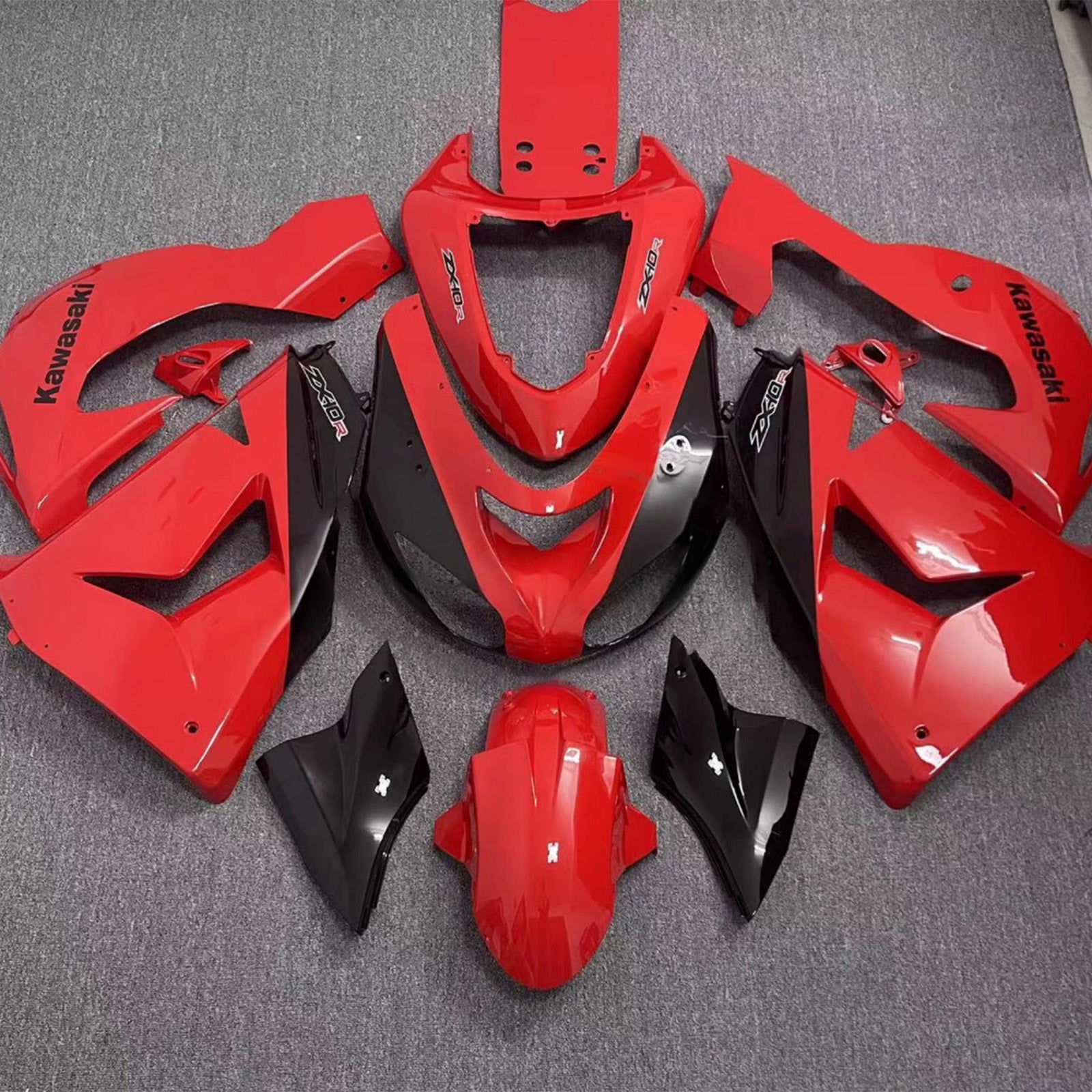 Amotopart 2006-2007 Kawasaki ZX10R Glossy Red Black Fairing Kit