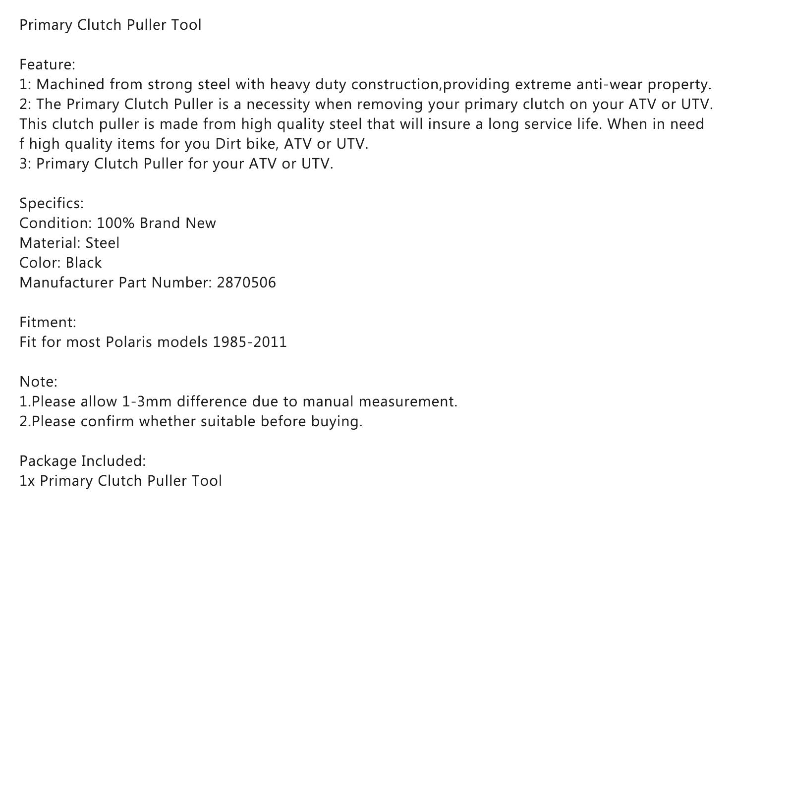 Primær drev koblingsudtagningsværktøj til Polaris Sportsman PP3078 2870506