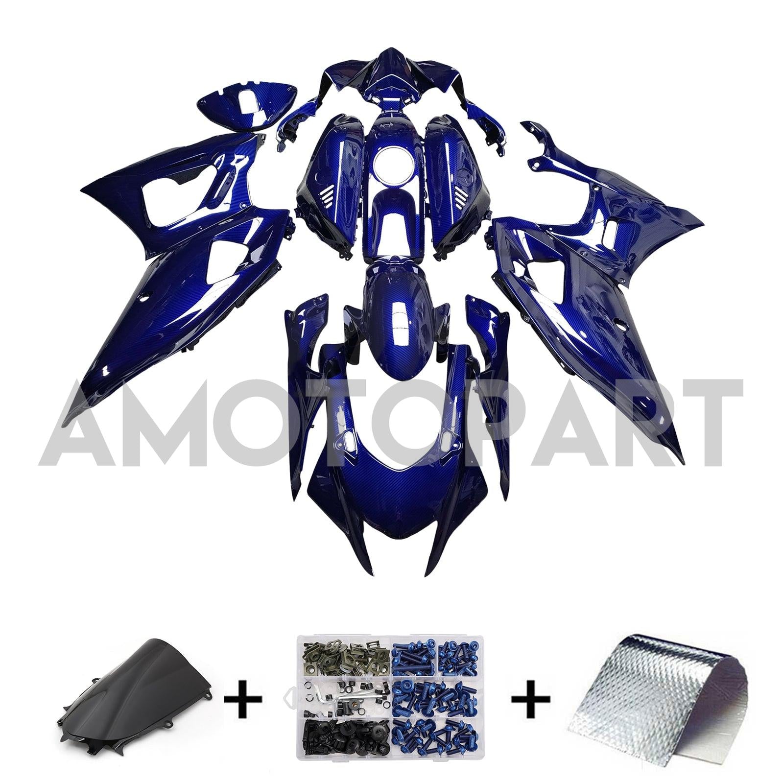 Amotopart 2021-2025 Yamaha YZF-R7 Carbon Fiber Blue Fairing Kit