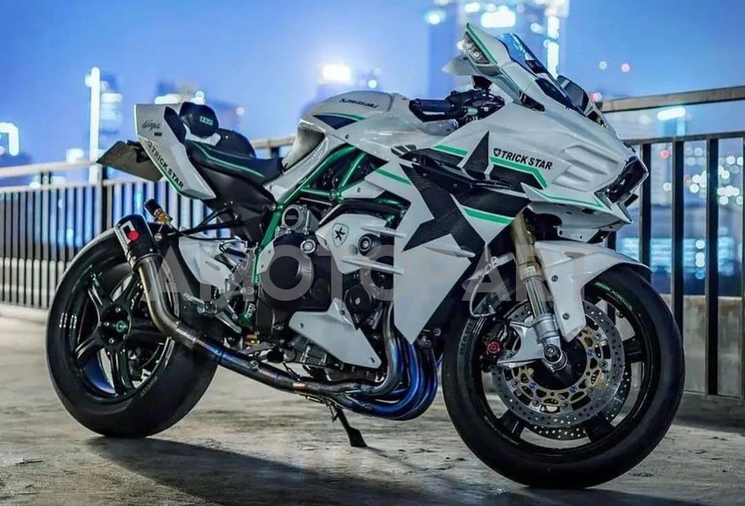 Amotopart 2015-2022 Ninja H2 Kawasaki White&Green Stripe Fairing Kit