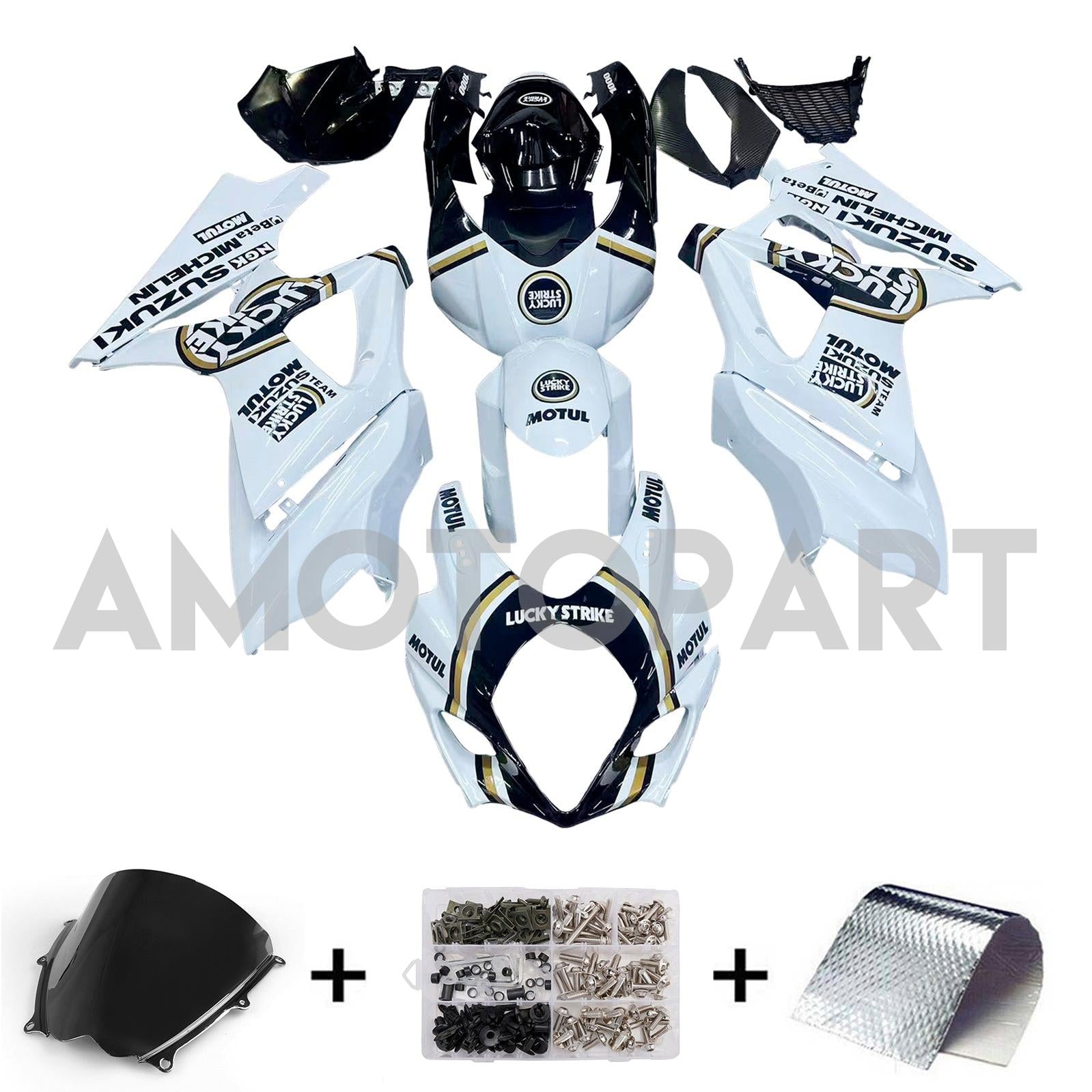 Amotopart 2007-2008 Suzuki GSXR1000 White Black Fairing Kit