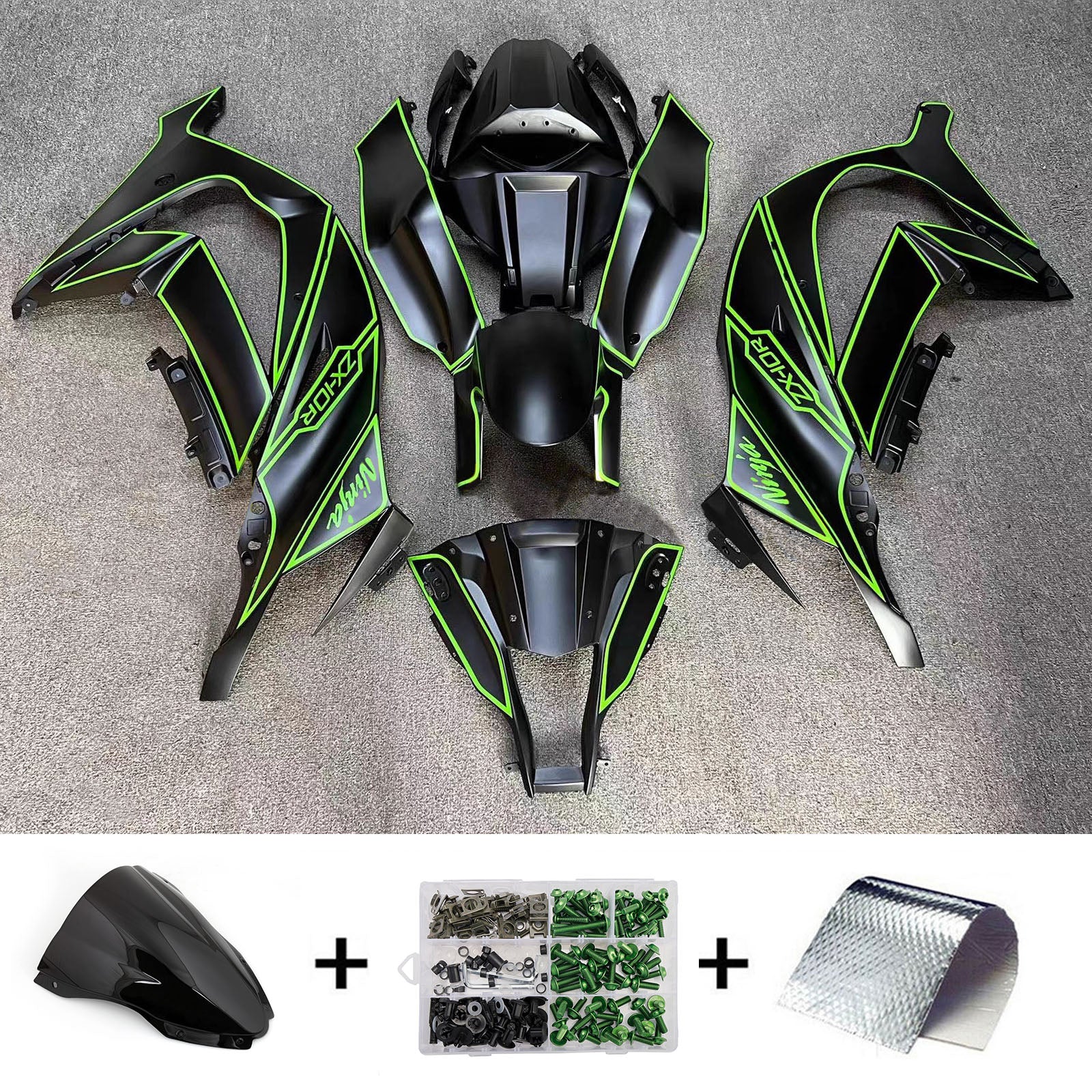 Amotopart 2016-2020 Kawasaki ZX10R Black Green Fairing Kit