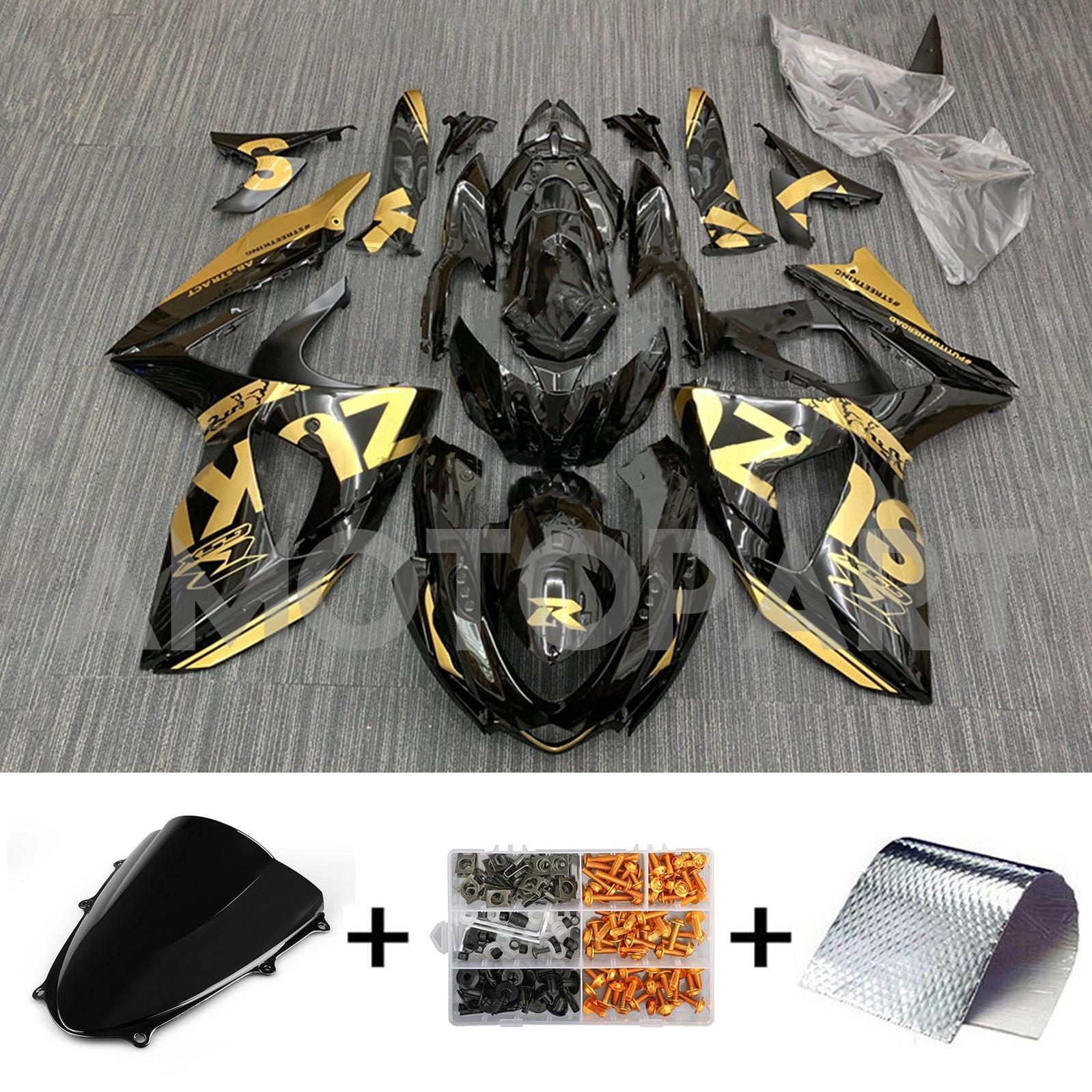 Amotopart 2009-2016 K9 GSXR1000 Suzuki Black with Gold Accents Fairing Kit
