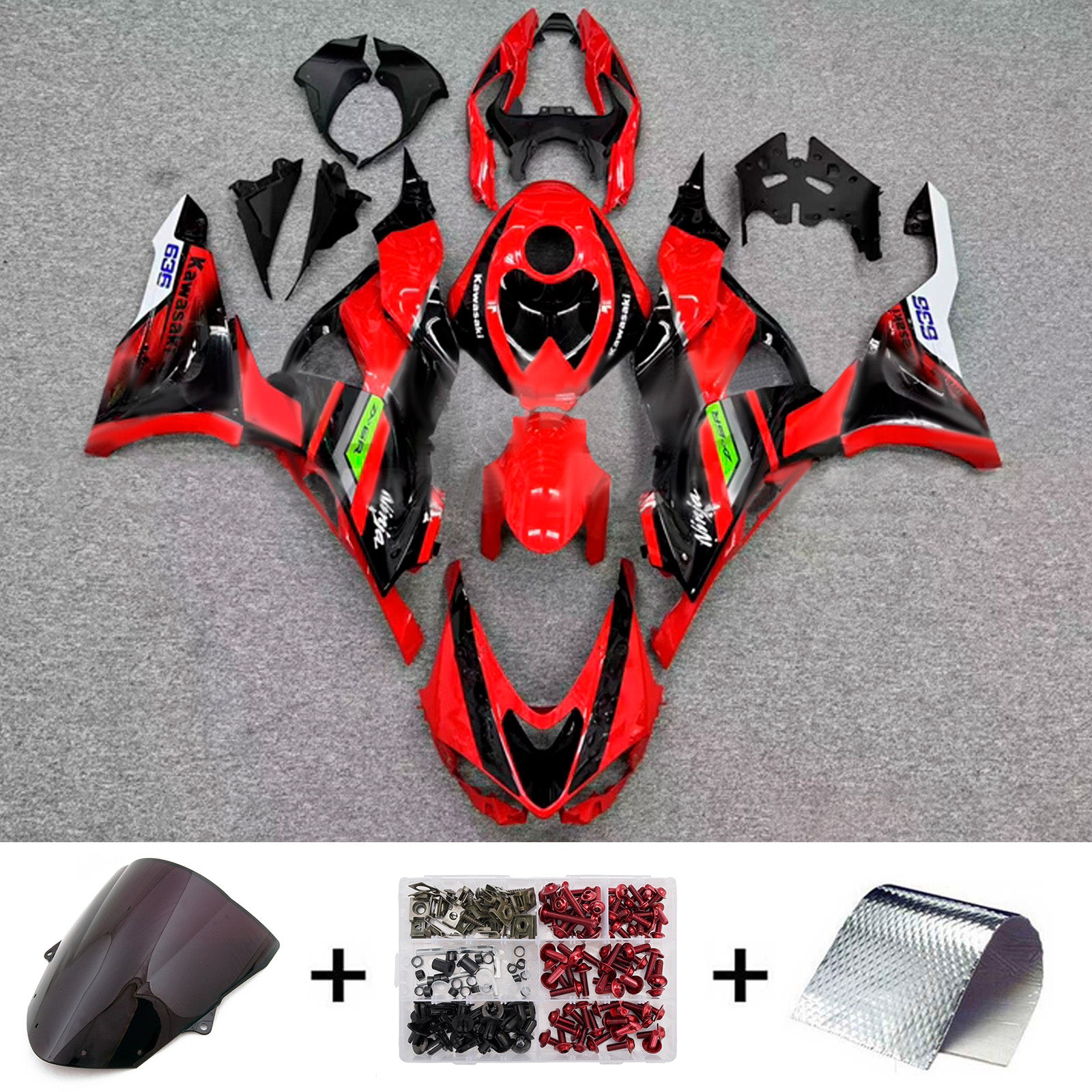 Amotopart 2024-2025 KawasakiΒ ZX-6R Red Black Fairing Kit