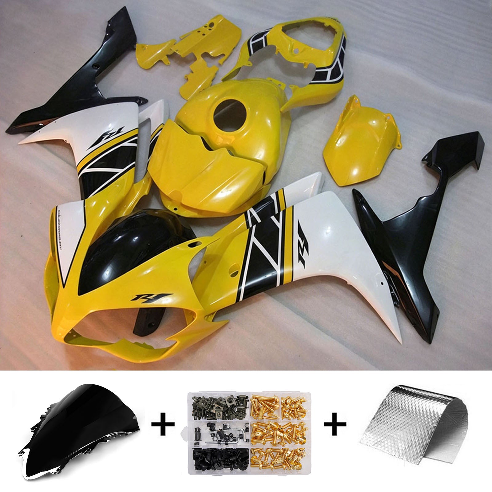 Amotopart 2007-2008 Yamaha YZF 1000 R1 geel/witte kuipset