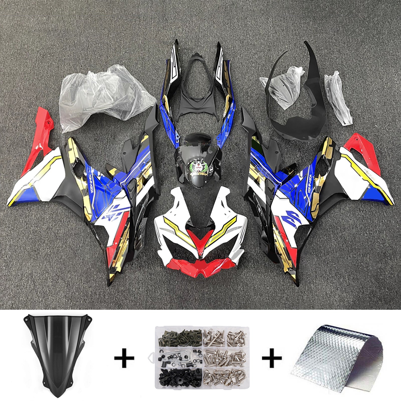 Amotopart 2019-2022 Kawasaki Ninja ZX-25R 2023-2025 Kawasaki Ninja ZX-4R/ZX-4RR Blue Black Red White Fairing Kit