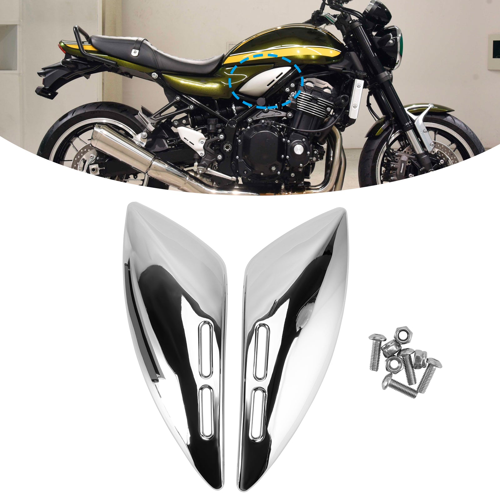 2018-2024 Kawasaki Z900RS Chrome Gas Tank Side Cover Panel Fairing Cowl