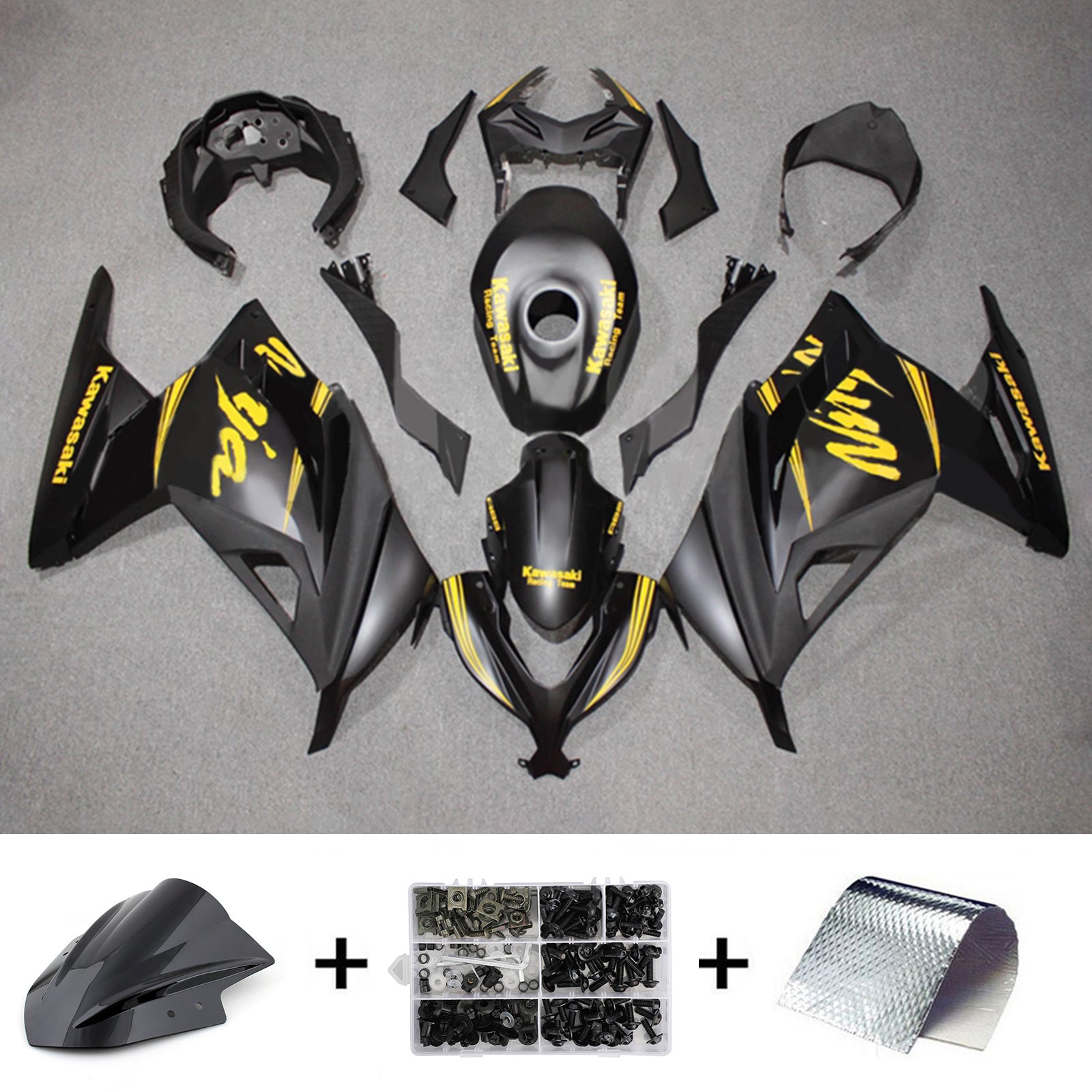 Amotopart 2013-2024 Kawasaki EX300/Ninja300 Black Yellow Fairing Kit