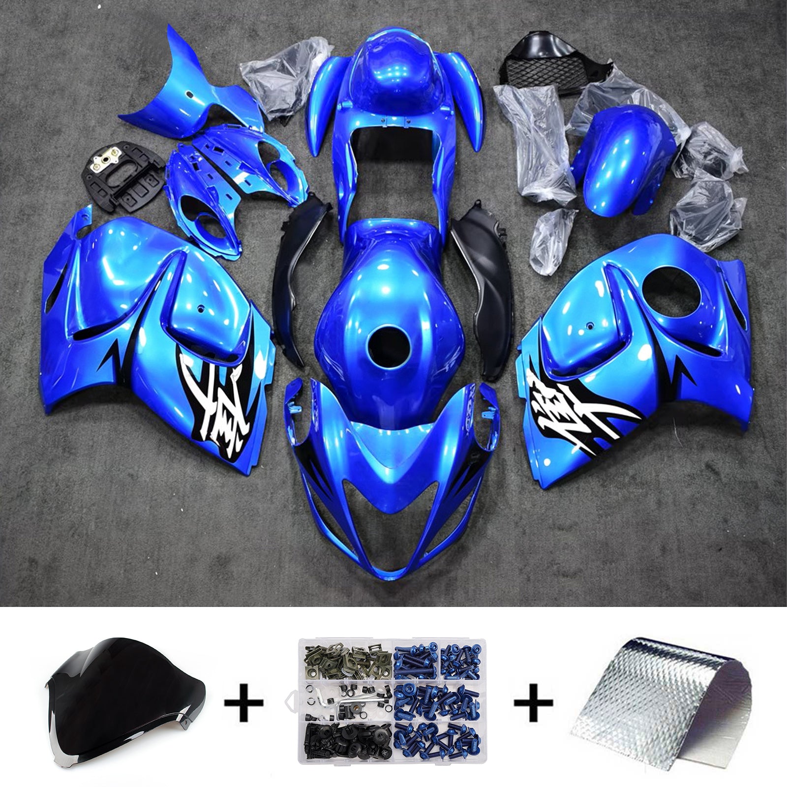 Amotopart 2008-2020 Suzuki Hayabusa GSX1300R Blue White Black Fairing Kit