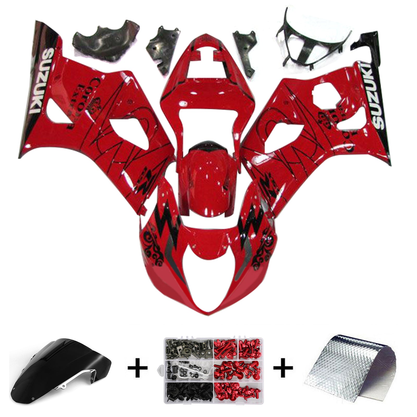 Amotopart 2003-2004 K3 GSXR1000 Suzuki Red & Black Stripe Fairing Kit
