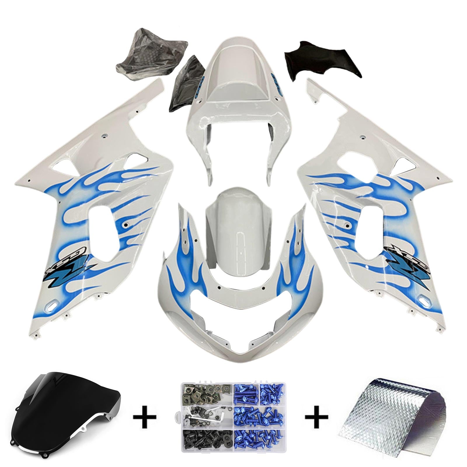 Amotopart Suzuki 01-03 GSXR600 & Kit de carénage Style2 bleu et blanc pour GSXR750 00-03