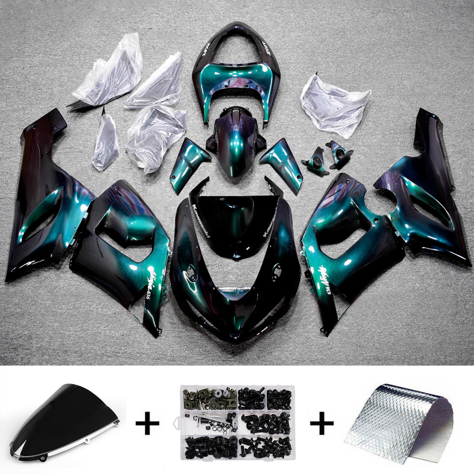 Amotopart 2005-2006 Kawasaki ZX6R 636 Green Purple Chameleon Fairing Kit