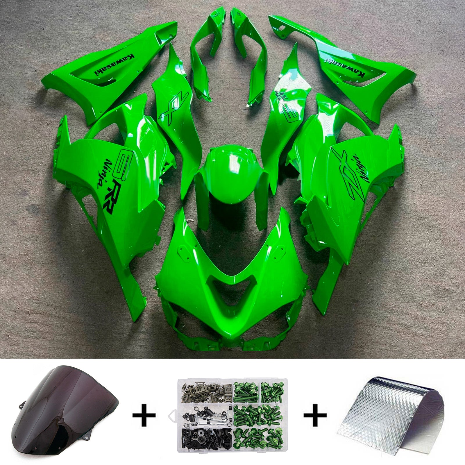 Amotopart 2024-2025 KawasakiΒ ZX-6R Glossy Green Fairing Kit