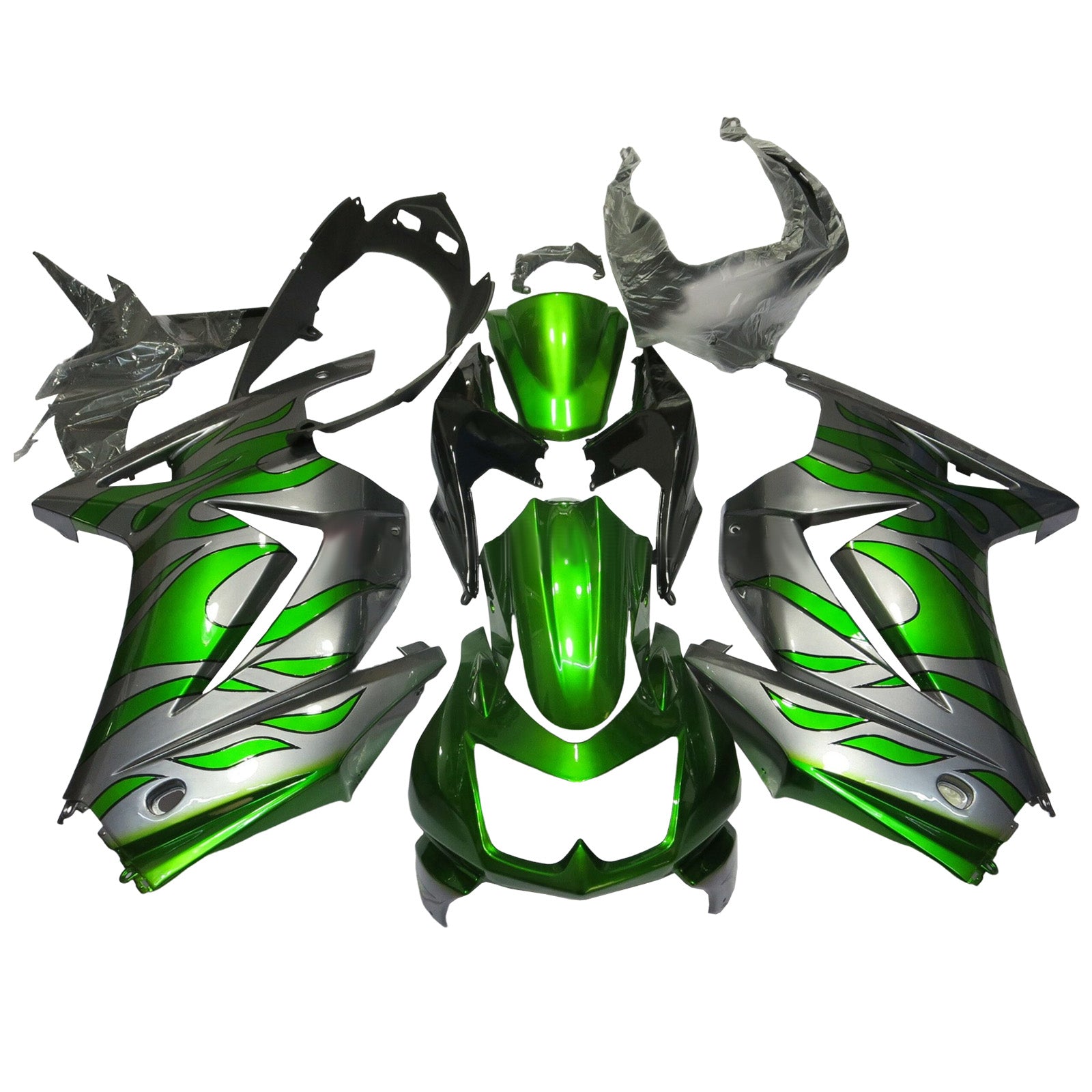 Amotopart 2008-2012 Kawasaki EX250/Ninja 250R Green Silver Fairing Kit