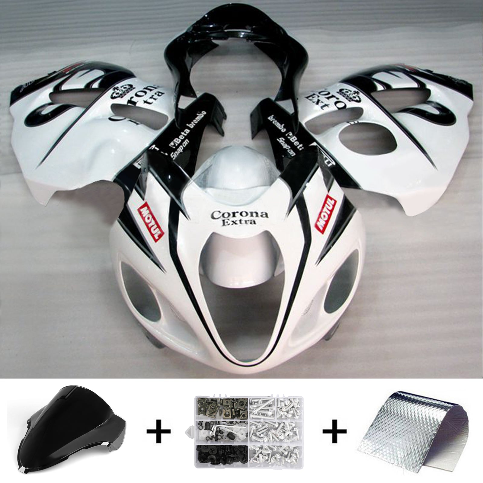 Amotopart Suzuki Hayabusa GSX1300R Noir 1999-2007&Kit de carénage blanc Style1
